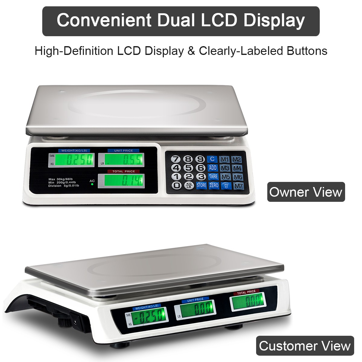Digital Commercial Price Scale 66lbs Food Fruit Electronic Counting LCD Display