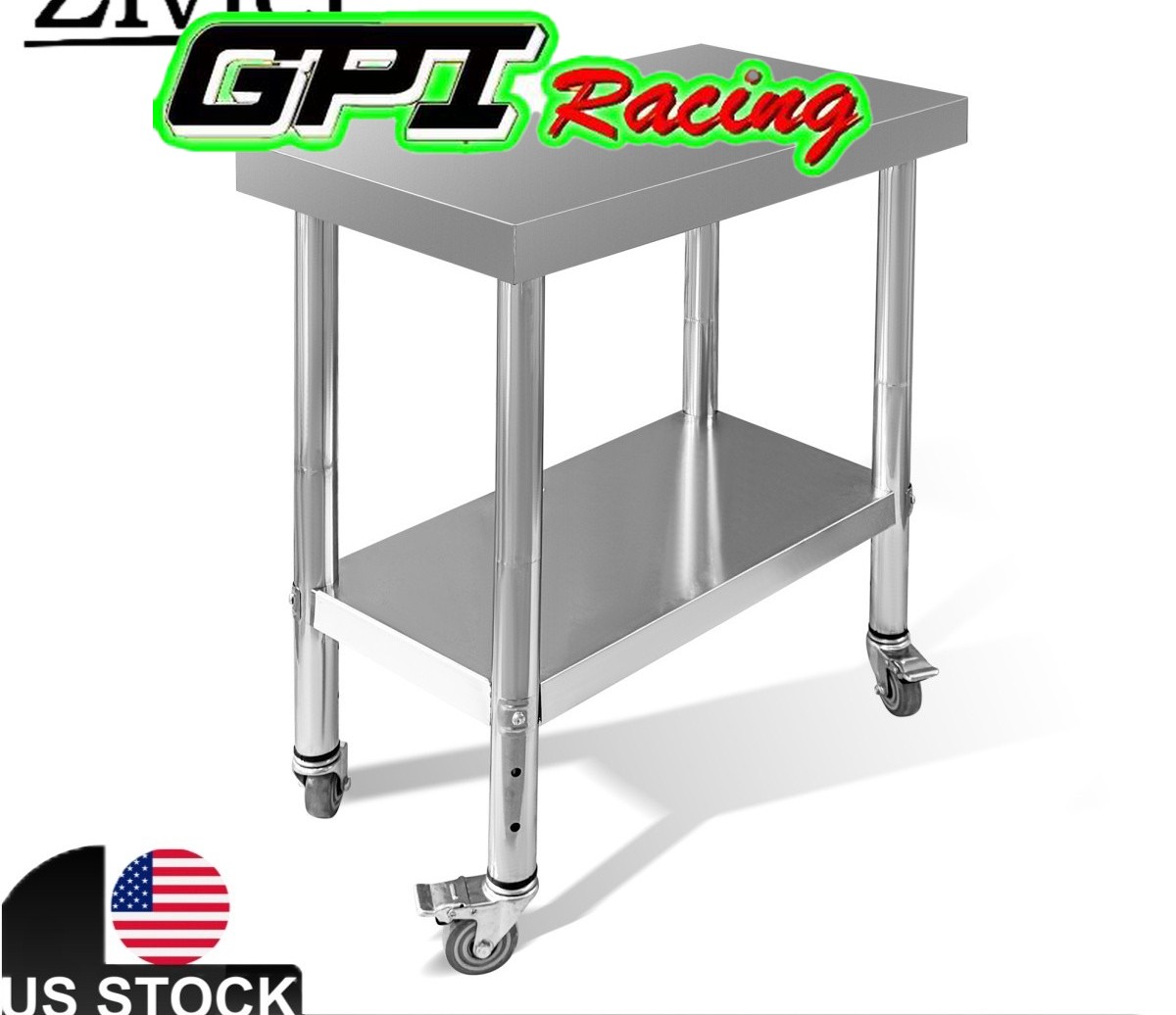 30″x18″x34″ Stainless Steel Commercial Kitchen Work Food Prep Table w/ Casters