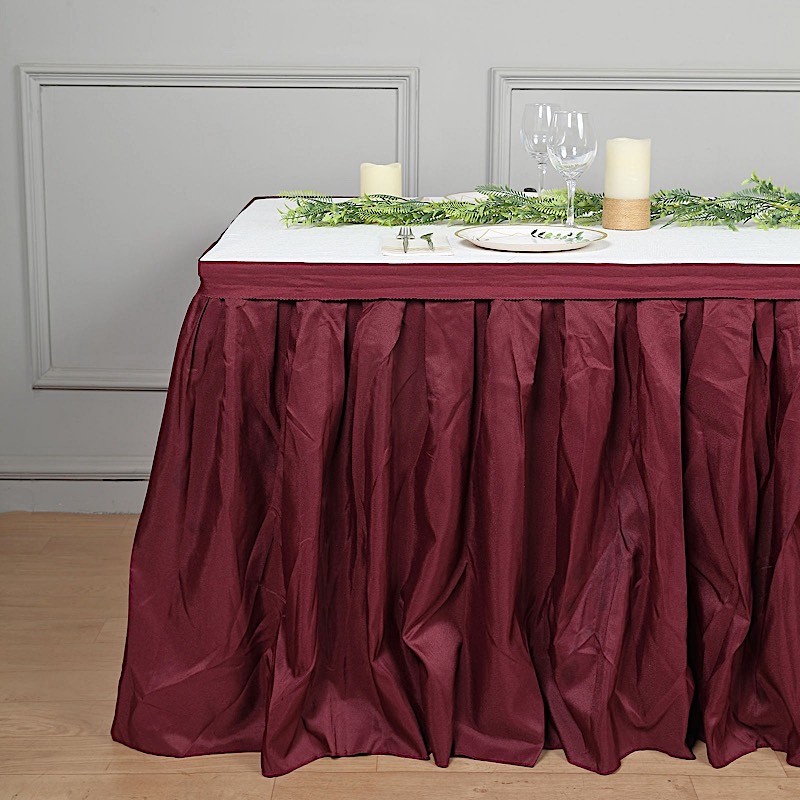 Burgundy 14 feet POLYESTER PLEATED TABLE SKIRT Tradeshow Wedding Catering
