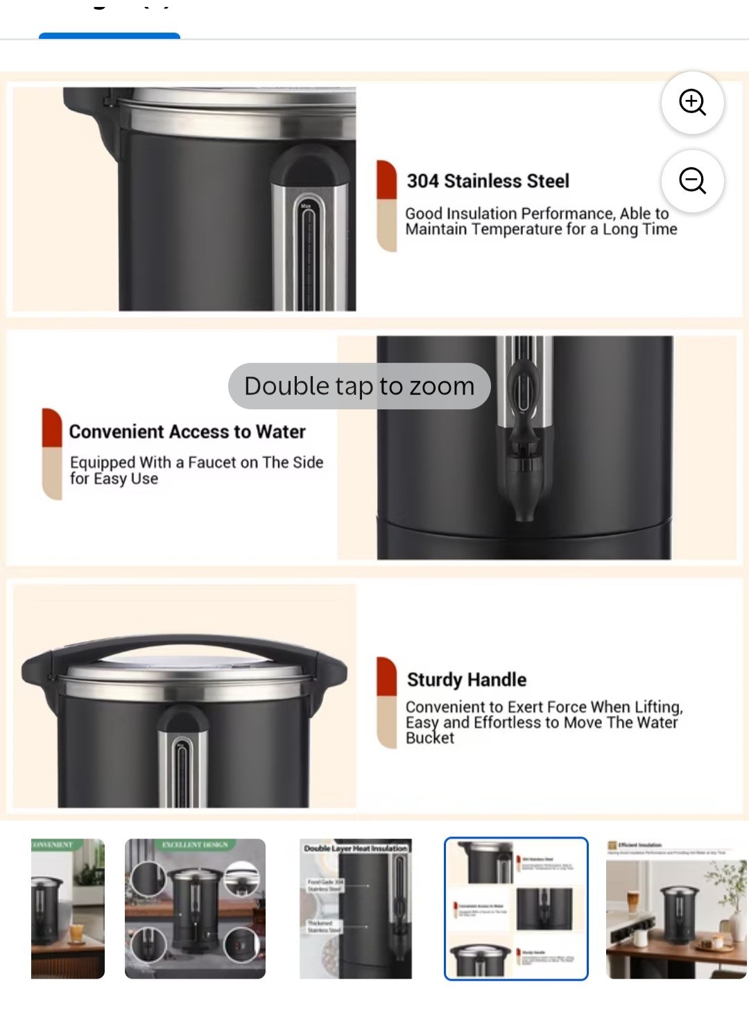 Double-Wall Insulated Coffee Urn 80-Cup, 12L / 3.2 Gal Commercial Coffee Maker,