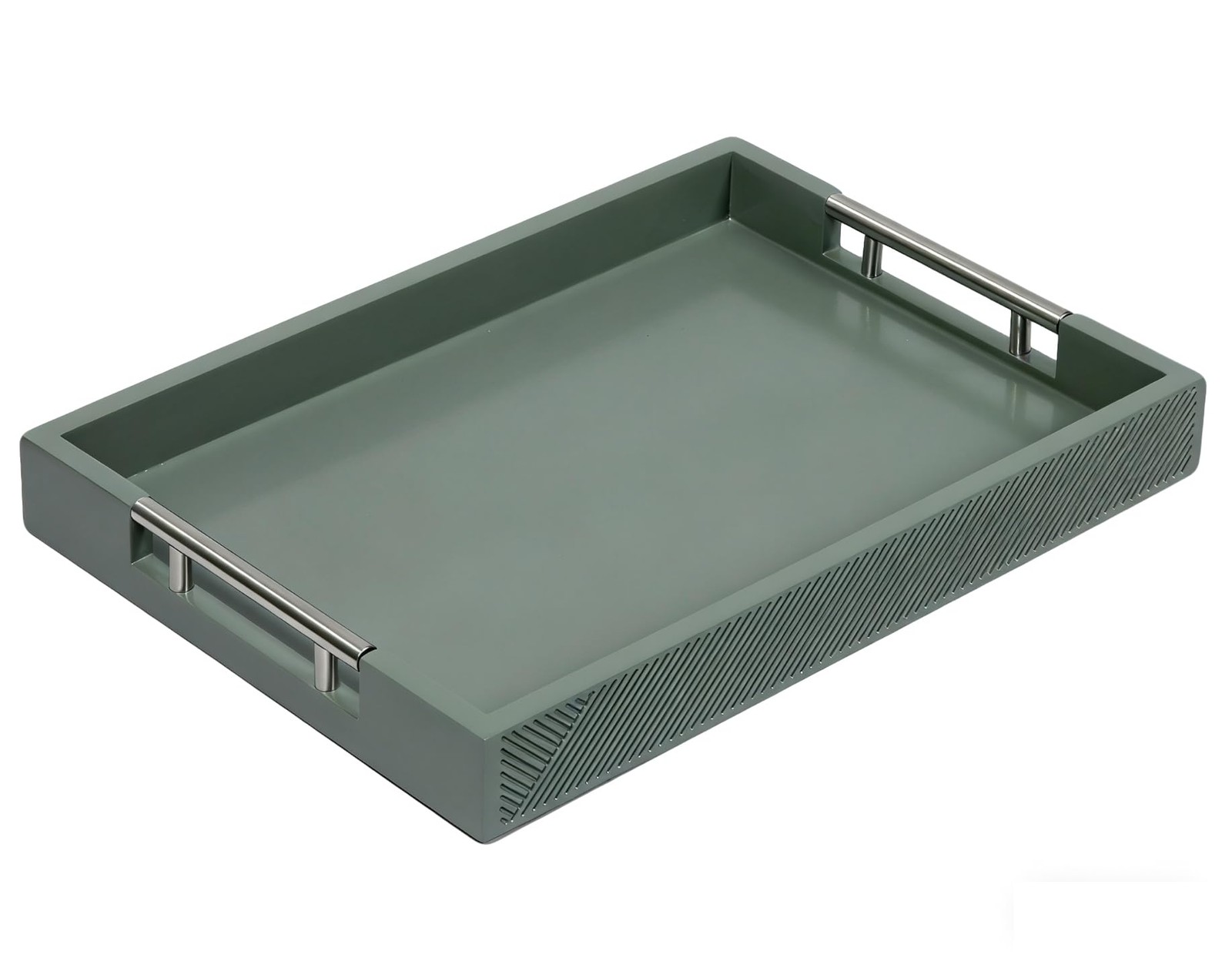Thewense Serving Tray Polished Metal Handles 16.5X12 Rectangle Coffee Table