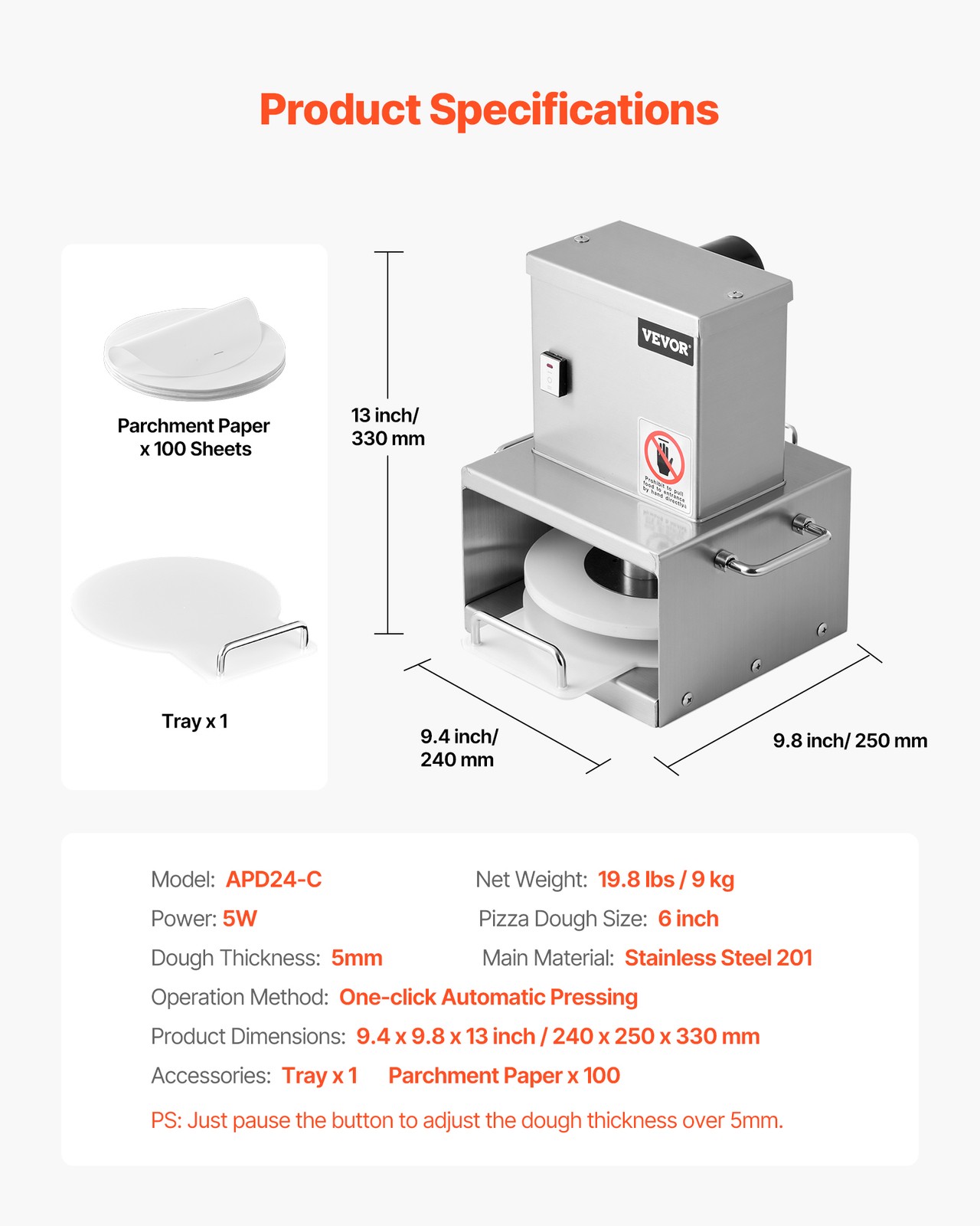 VEVOR 6″ Electric Pizza Dough Press Machine Pizza Pastry Sheeter Stainless Steel