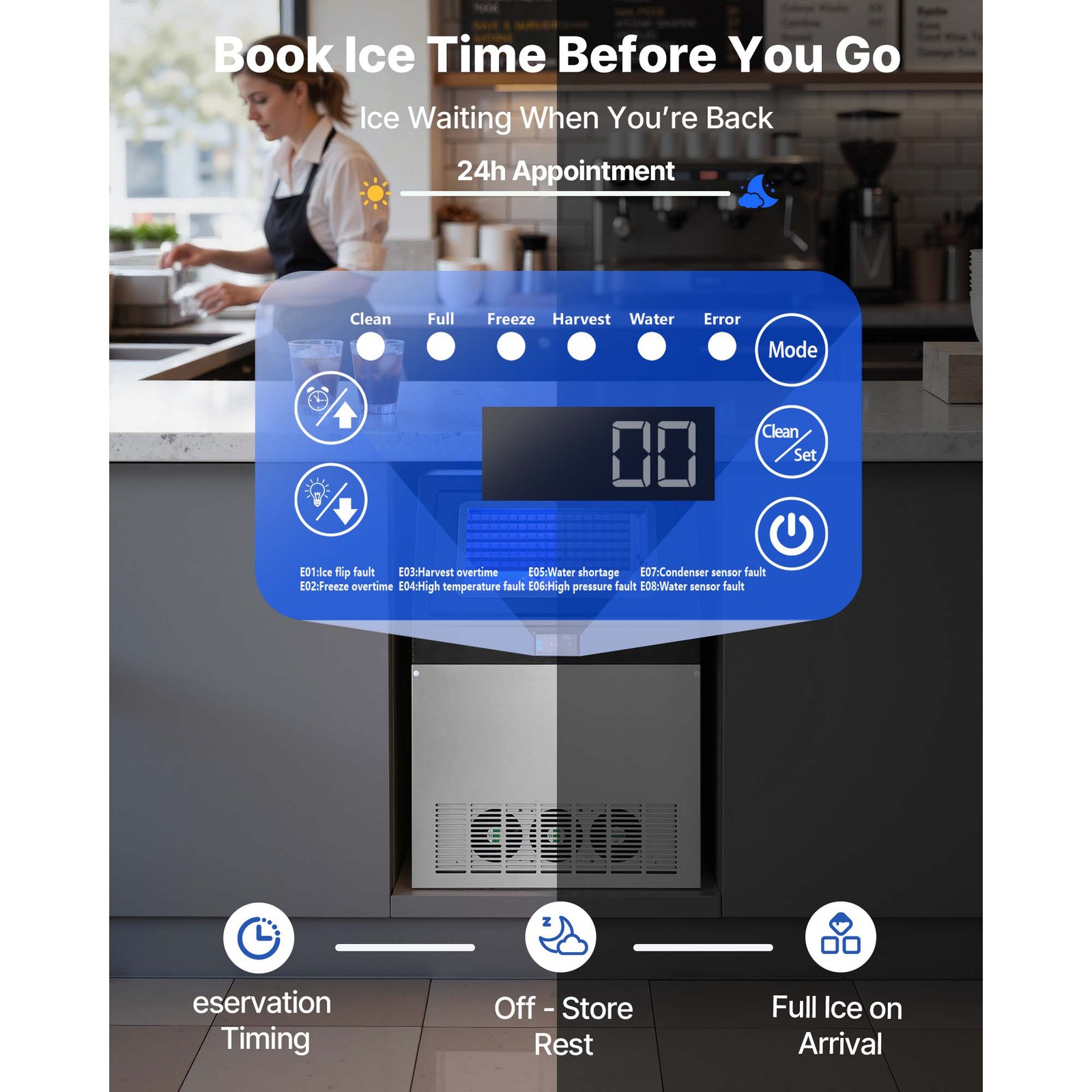 Uimoso Commercial Ice Maker 360 lb/24h with 85 lbs Storage for Bar or Restaurant