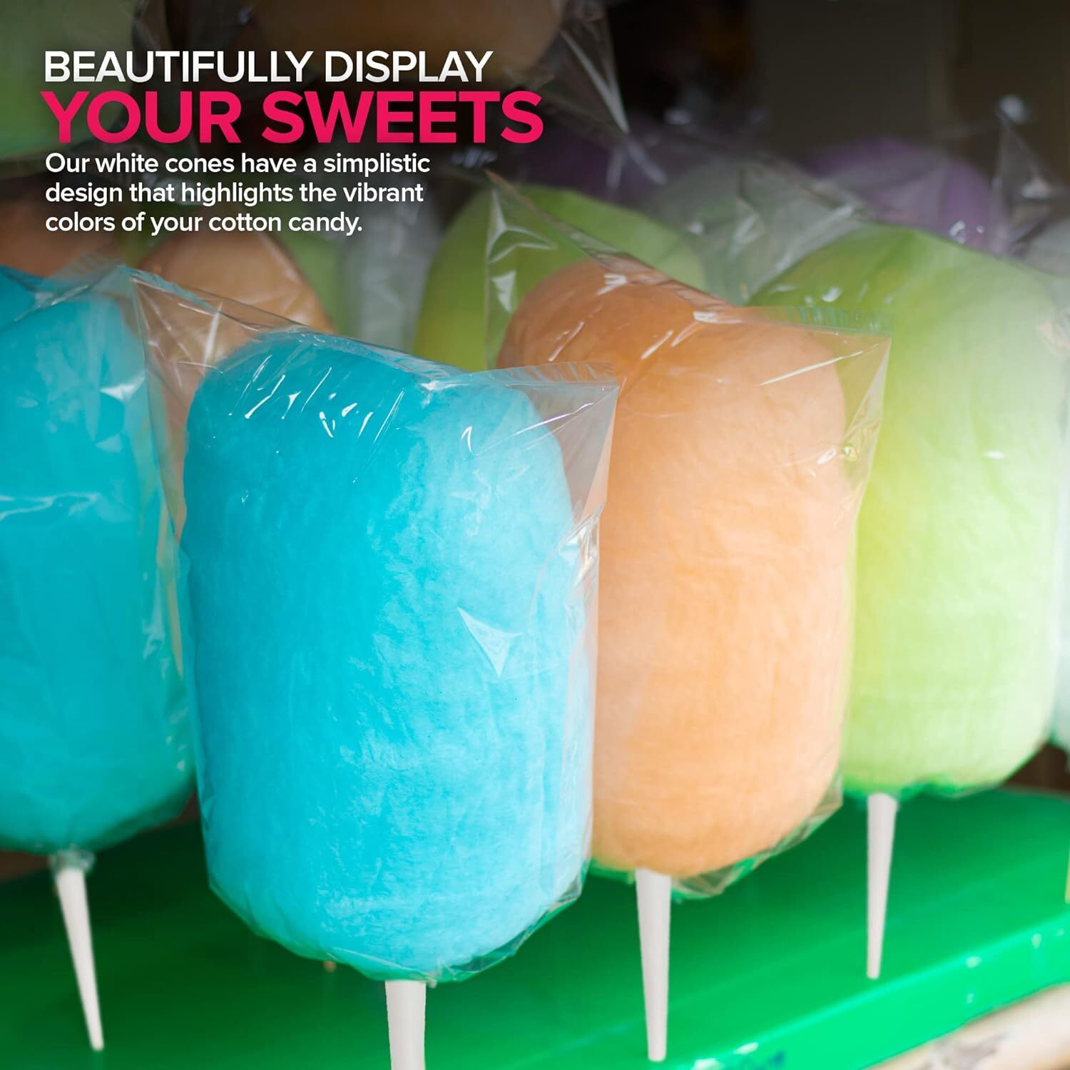 White Cotton Candy Sticks – Kraft Paper- Cotton Candy Cones (100 Pack)