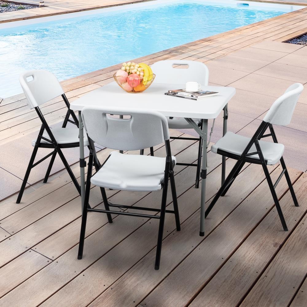 4 Pack Commercial Folding Chairs Set Steel Frame Plastic Seat White for Party