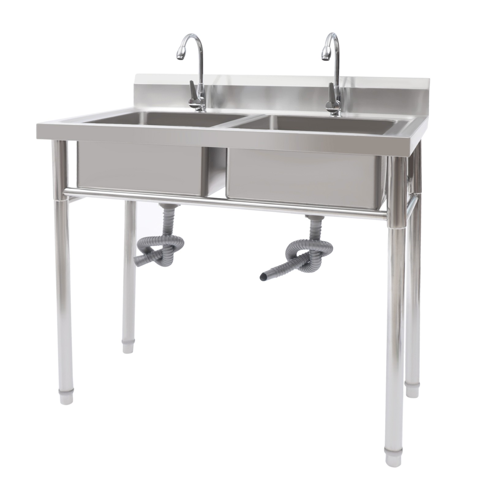 Stainless Steel Sink 2 Compartment Commercial Kitchen Sink w/Faucet Utility Sink