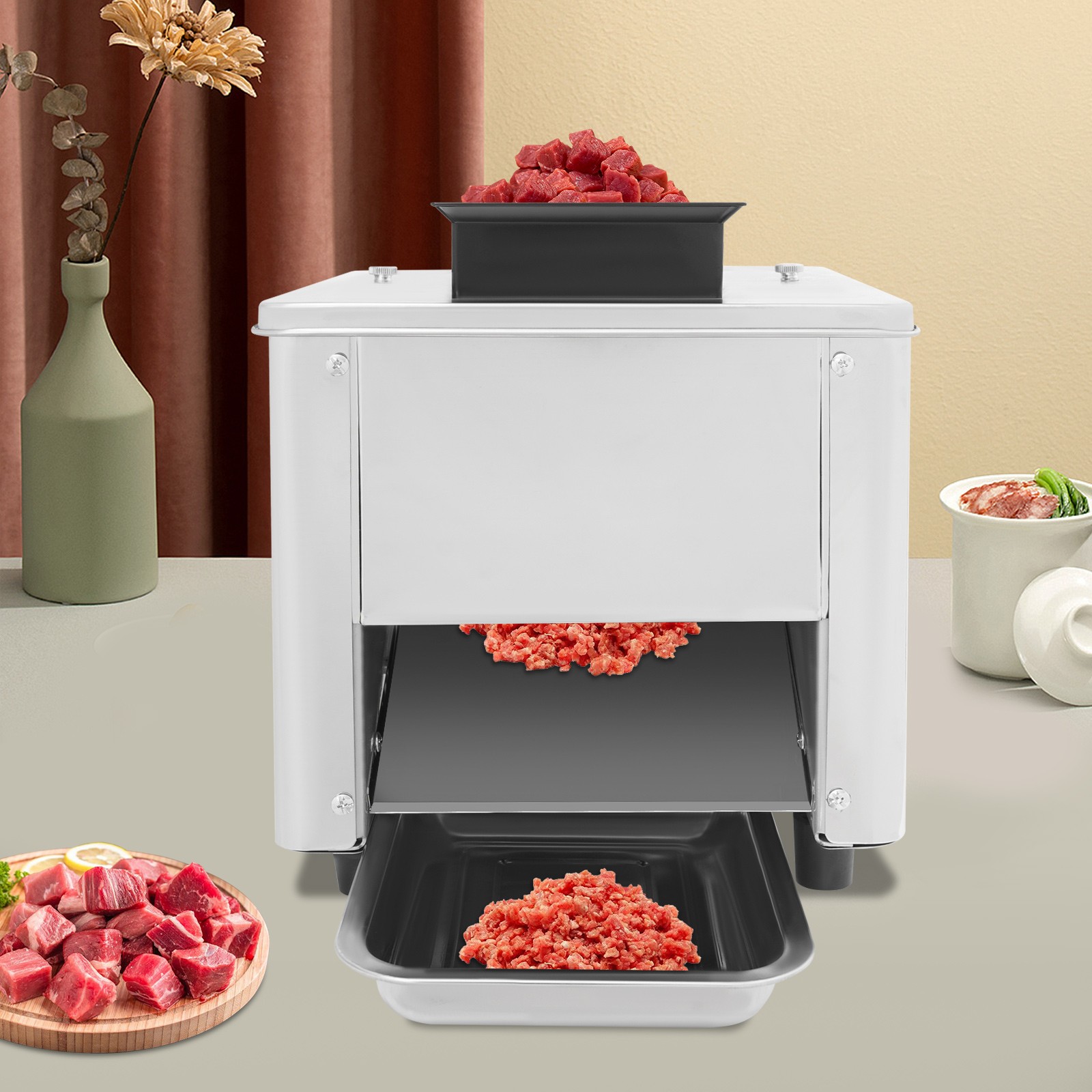 850W Stainless Steel Automatic Meat Cutter Slicer 5mm 330lbs/h 310 RPM