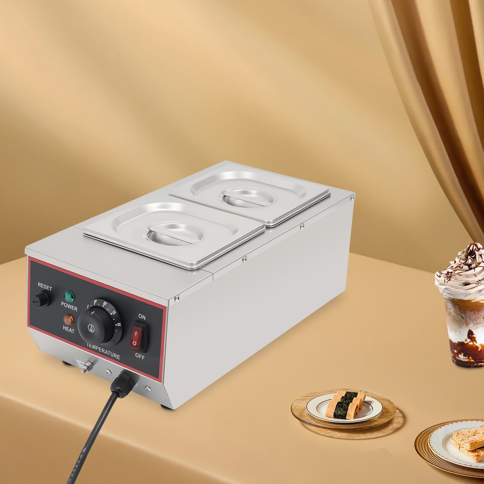 6L 800W Chocolate Tempering Machine Electric Melting Pots Stainless Steel 2 Pots