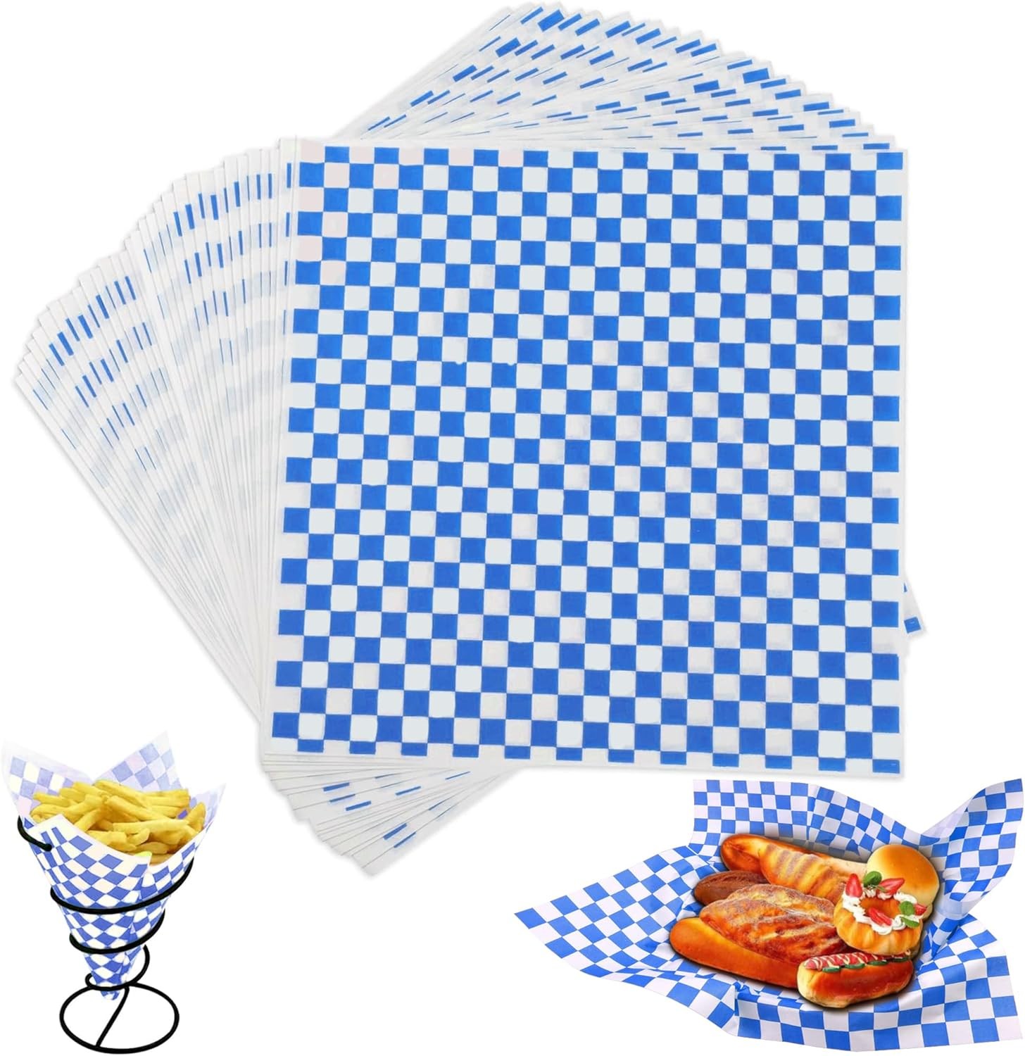 Deli Paper Sheets 12×12″ Blue Checkered Sandwich Wrapping Paper Party 100 Sheets