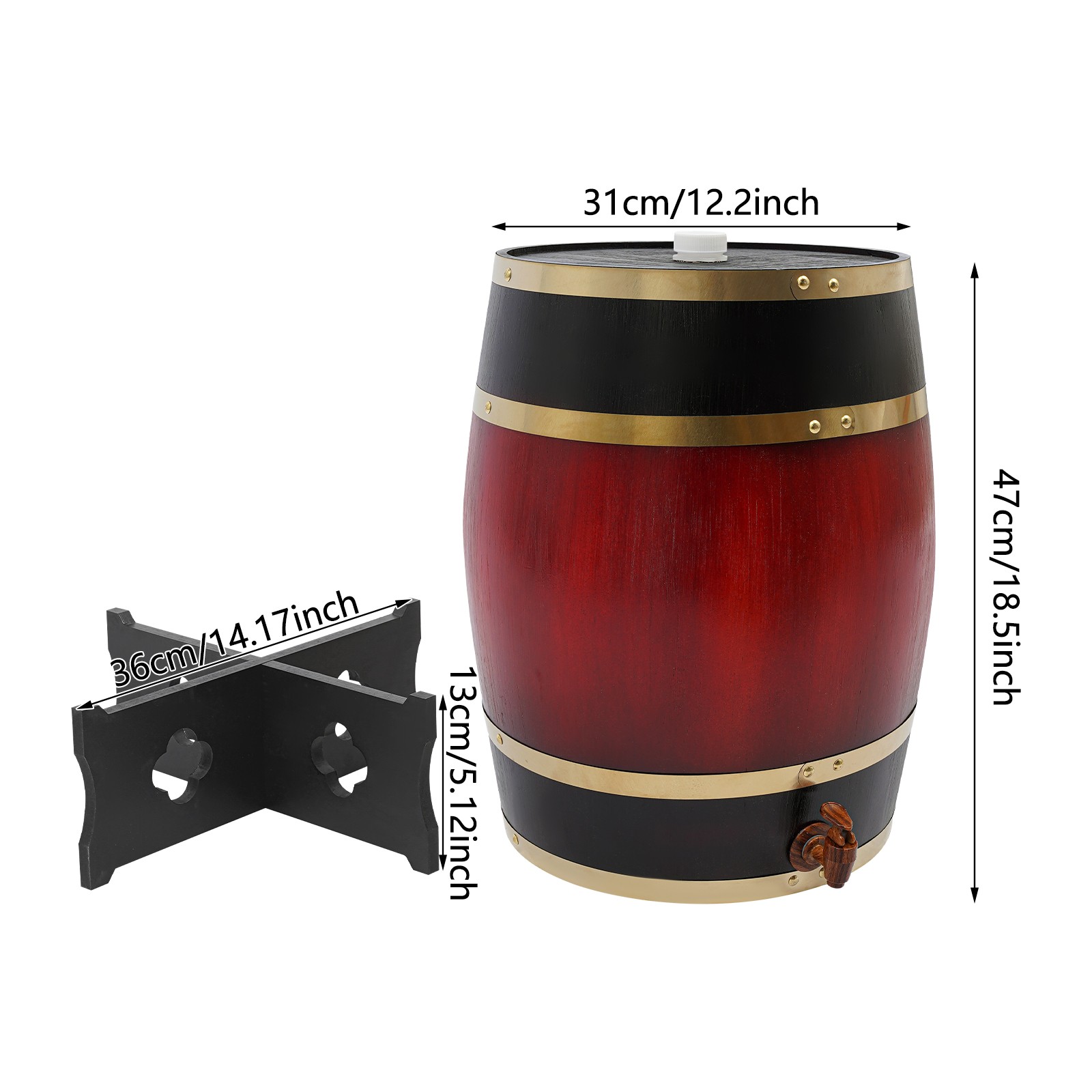 30L Wine Barrel Wood Wine Barrel Vertical Whiskey Wine Barrel Bucket w/Faucet