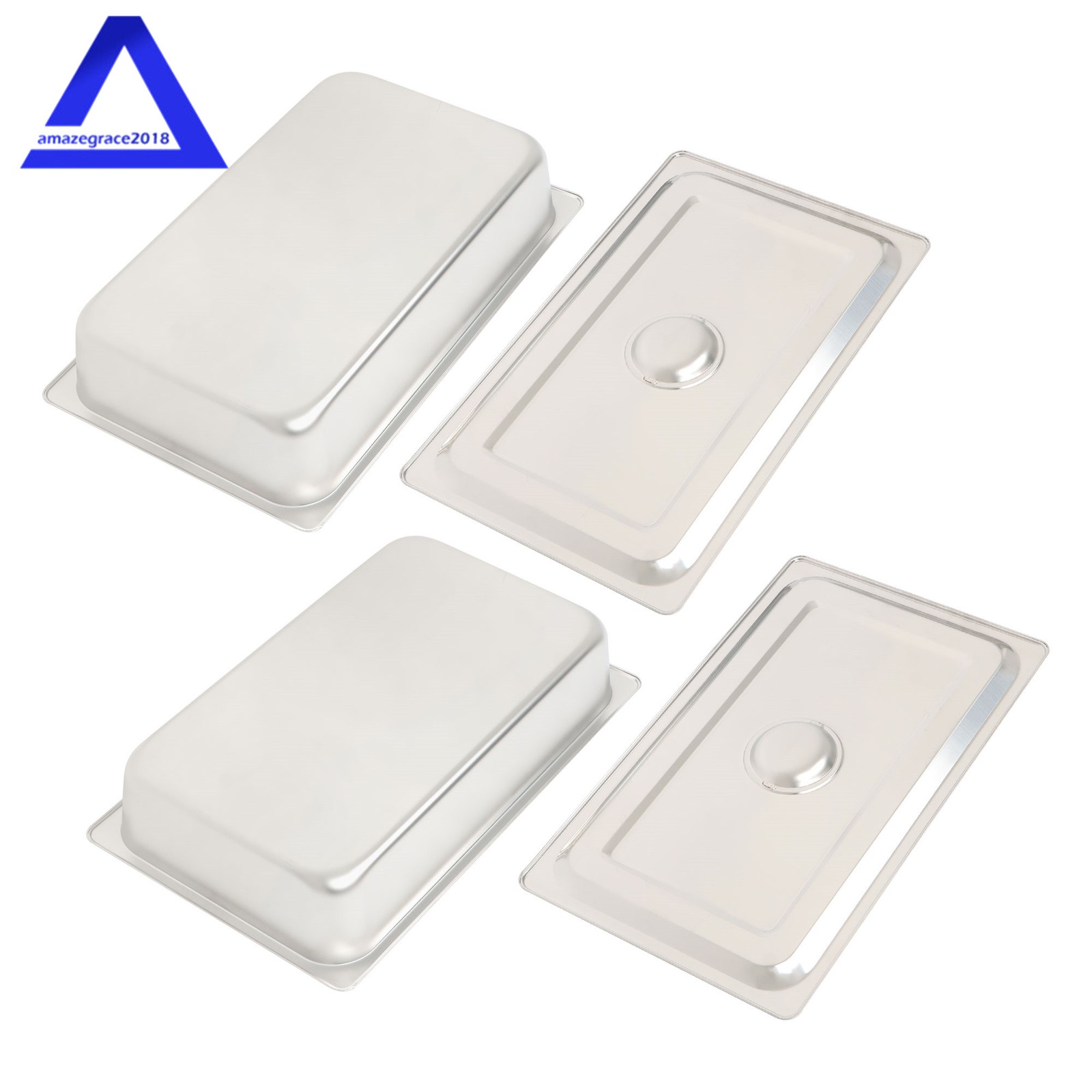 Steam Table Hotel Pans 1/1 Size 4″ Deep 2Pcs Stainless Steel Metal Tray with Lid