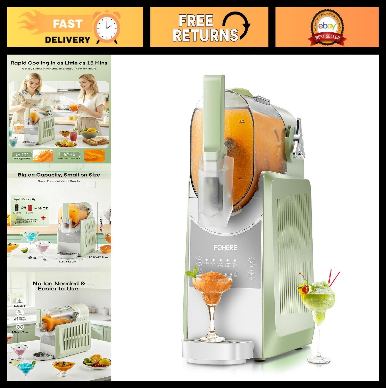 88 oz Slushy Machine for Home – Professional Frozen Drink Maker, Self-Clean, Rap