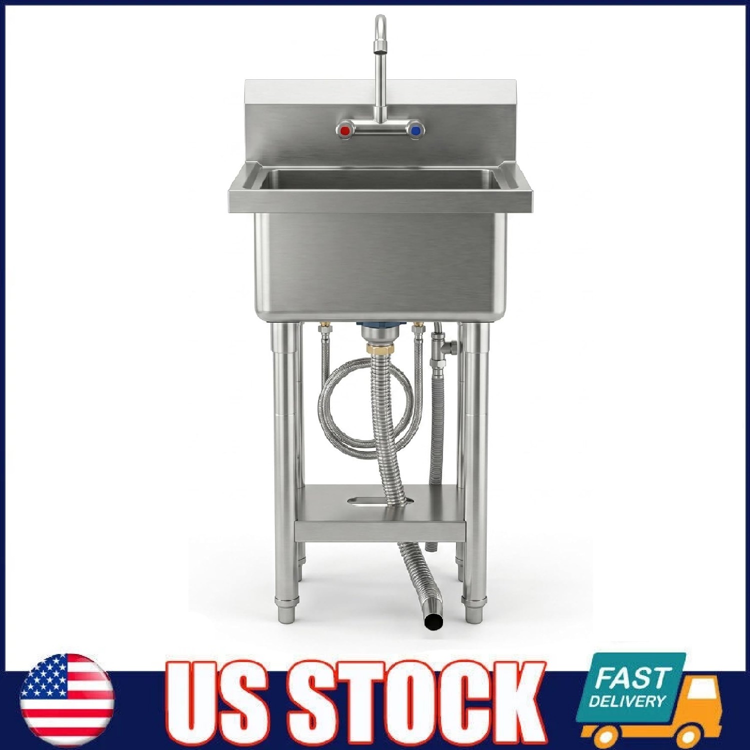Freestanding Utility Sink, 18″x15″x41″ Stainless Steel Single Bowl Laundry Sink