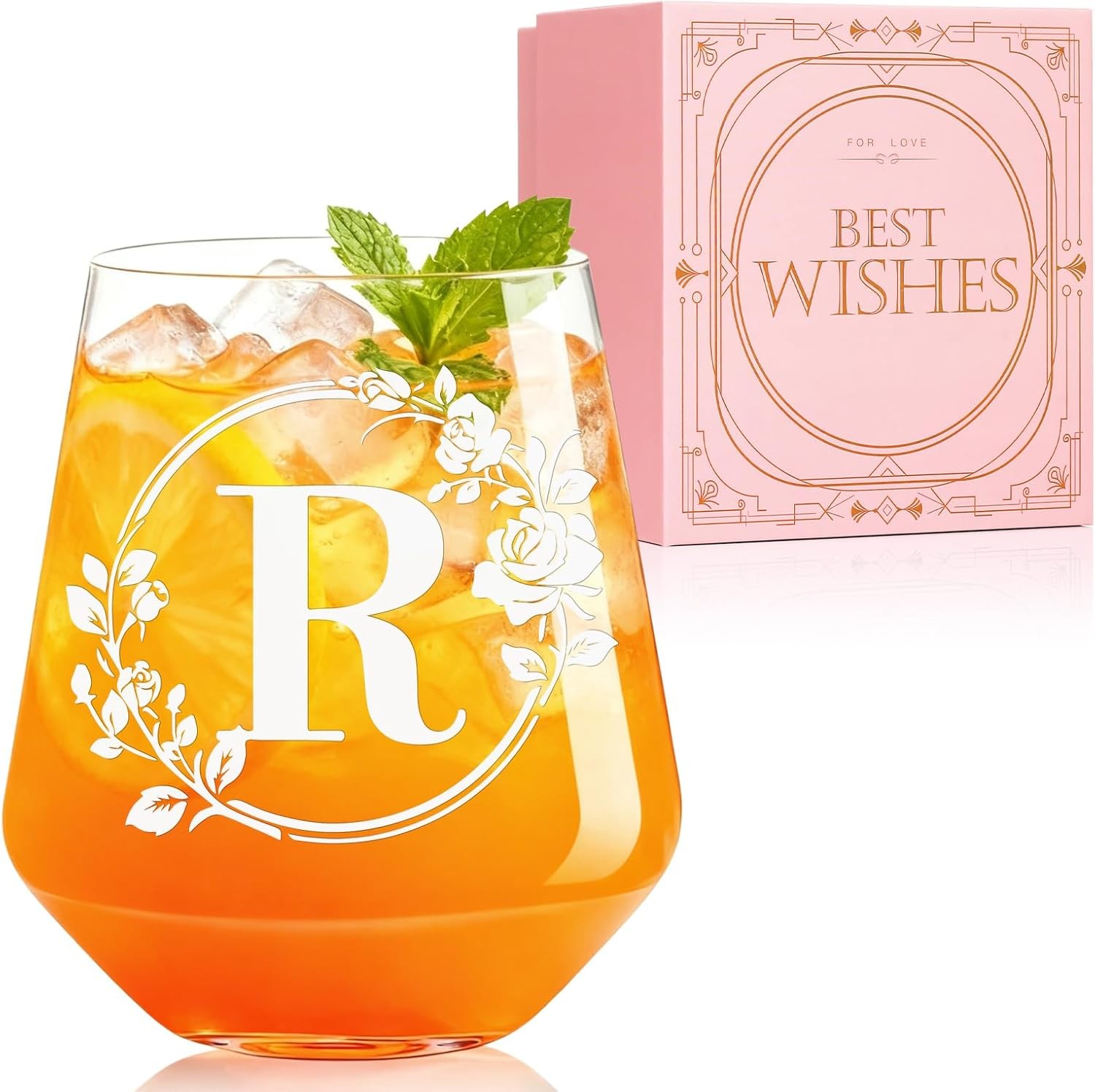 Personalized Stemless Wine Glass – Custom Engraved Monogrammed Initial