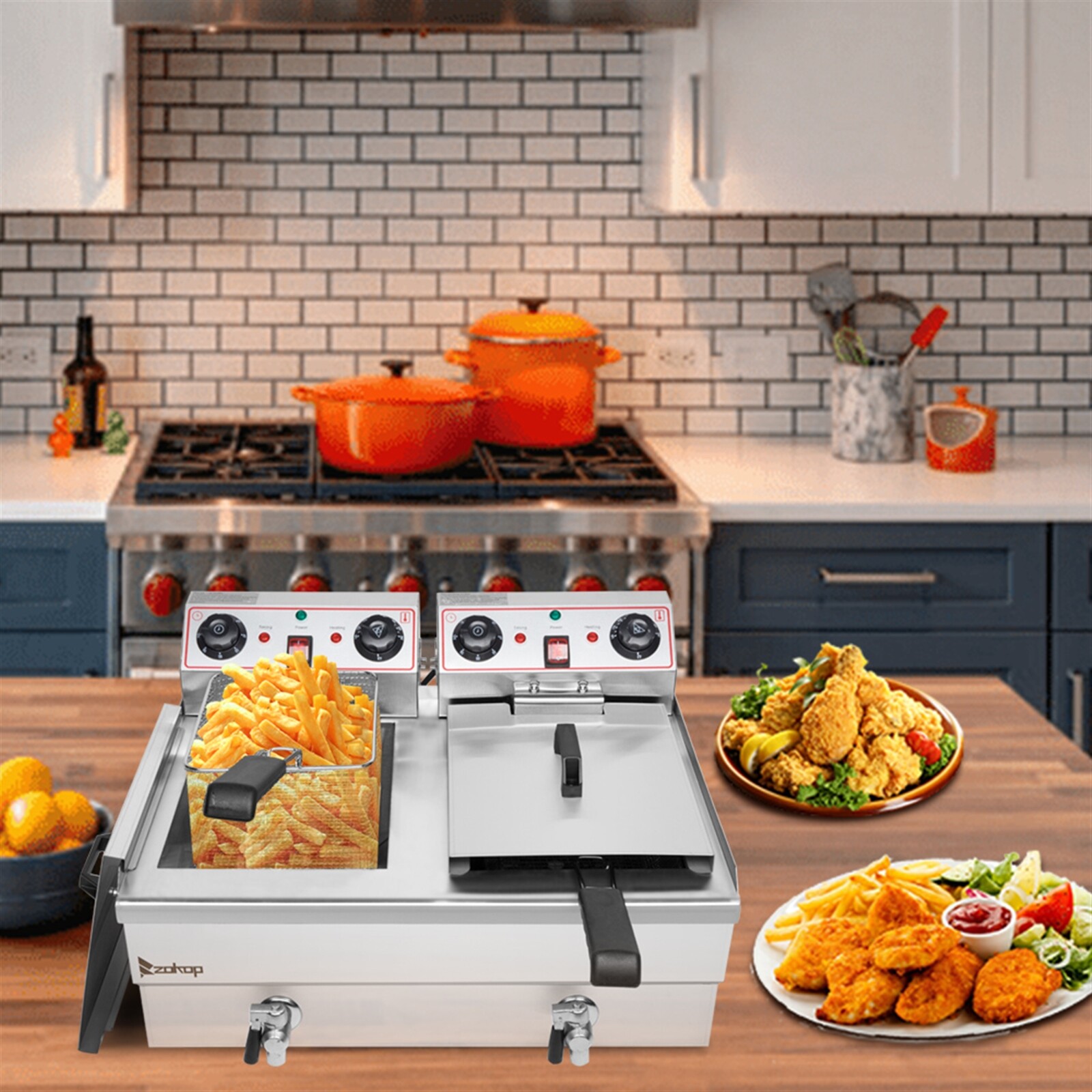 23.6L Electric Deep Fryer Dual Tank Commercial Restaurant Stainless Steel 3400W