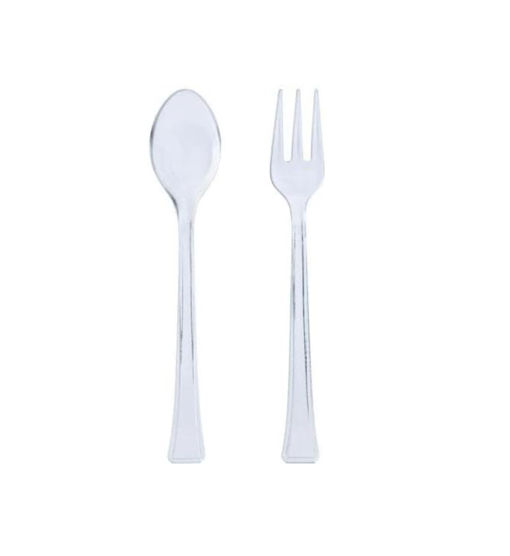 Mini Clear Plastic Fork and Spoon Combo Set – Durable Disposable Utensils 144pcs
