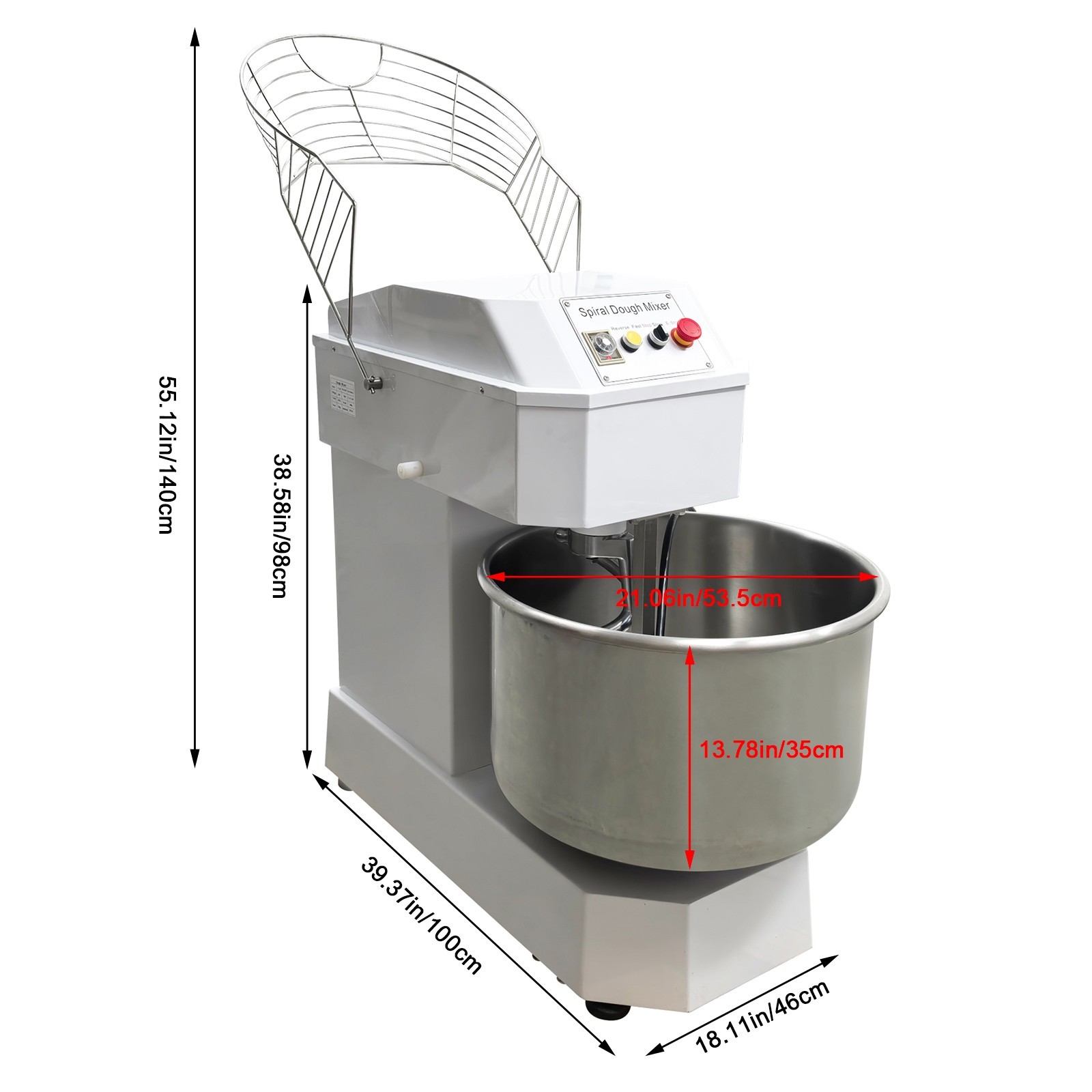 PreAsion® 220V Electric Spiral Dough Mixer 80QT Commercial Flour Mixer Machine