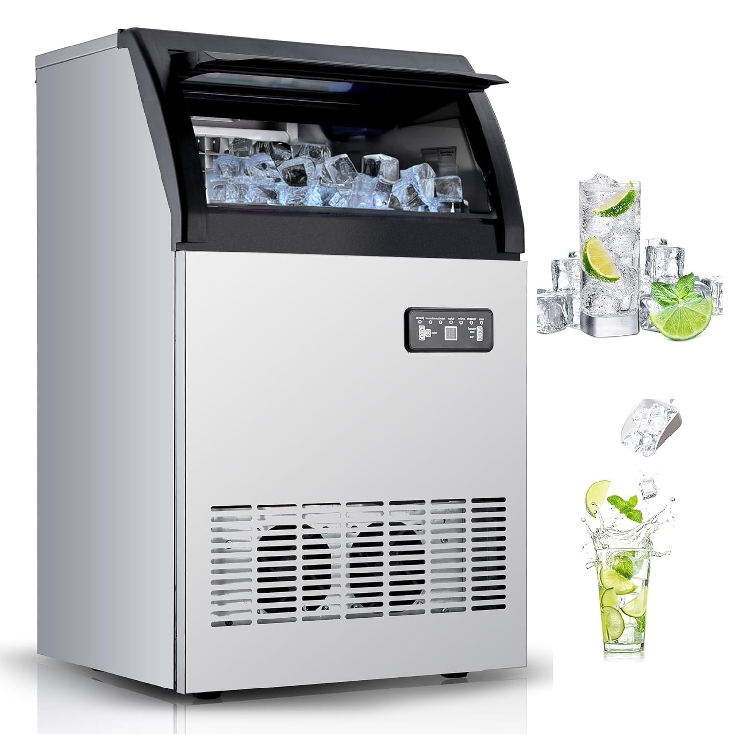 Commercial Ice Maker 100LBS/24H 33LBS Bin Stainless Steel Quick Ice Making