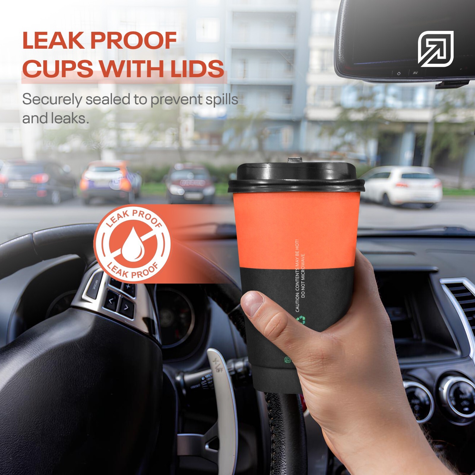 EcoGoods 16 oz. Disposable Insulated Paper Coffee Cups w/ Black Lids (50 Pcs)