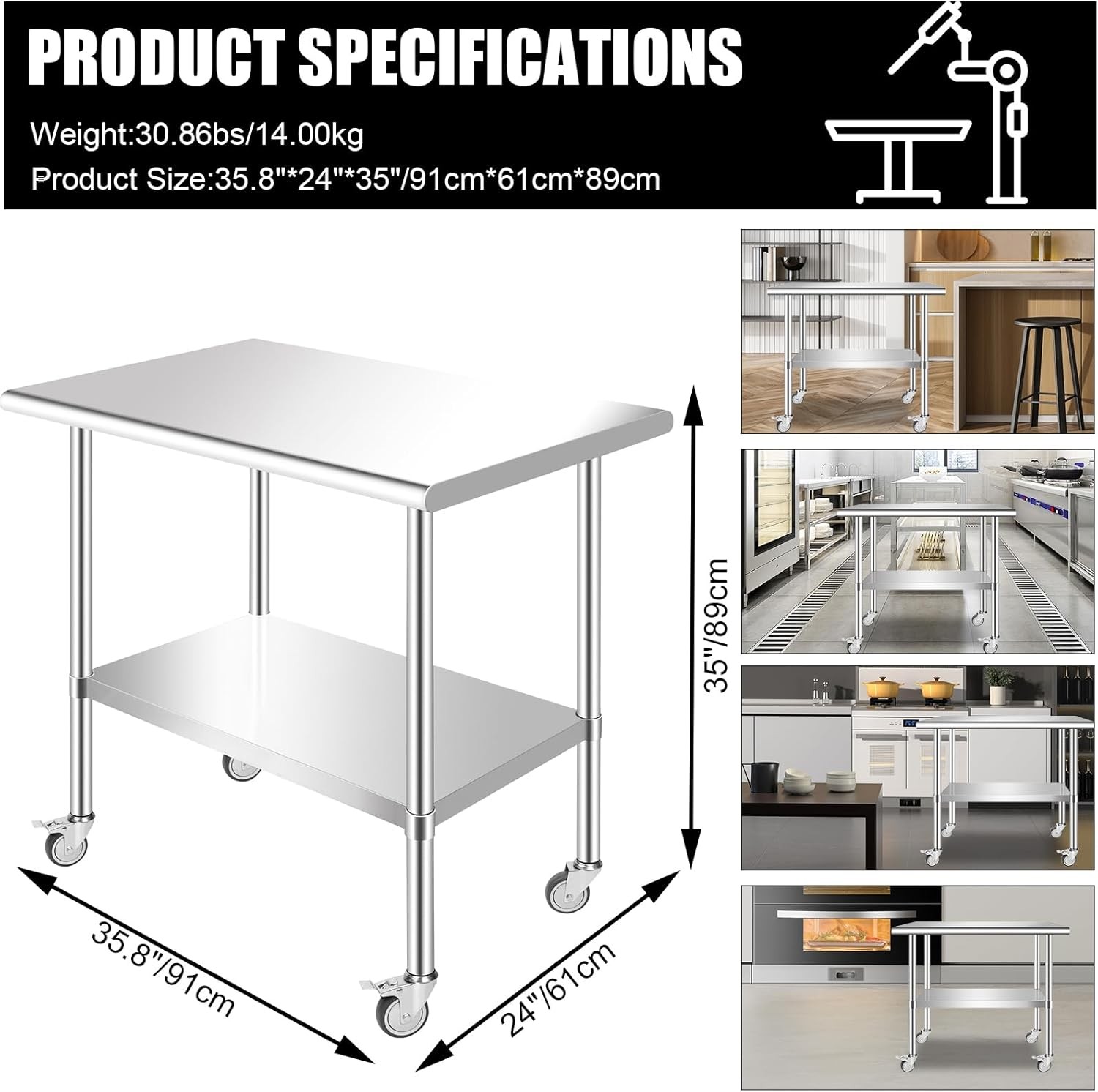 Commercial 48″x24″ Stainless Steel Work Table Room Equipment Food Prep Table