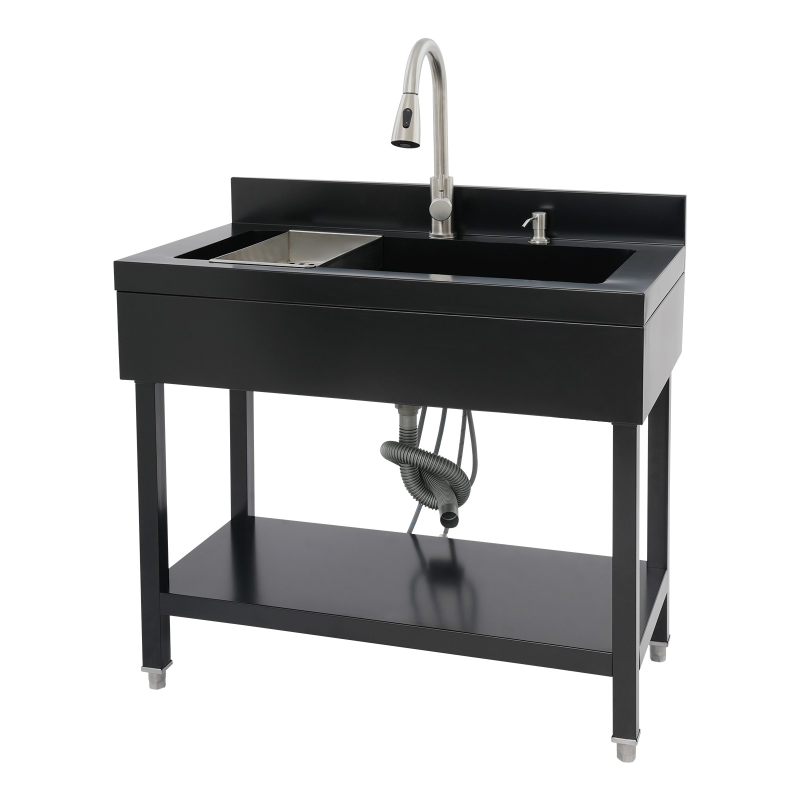 Black Freestanding Stainless Steel Utility Sink with pull-out faucet Faucet New
