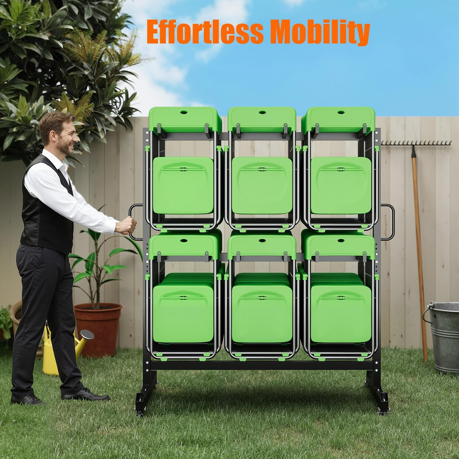 Folding Chair Rack Cart for 84 Chairs/12 Tables of 1080LBS w/Weatherproof Cover