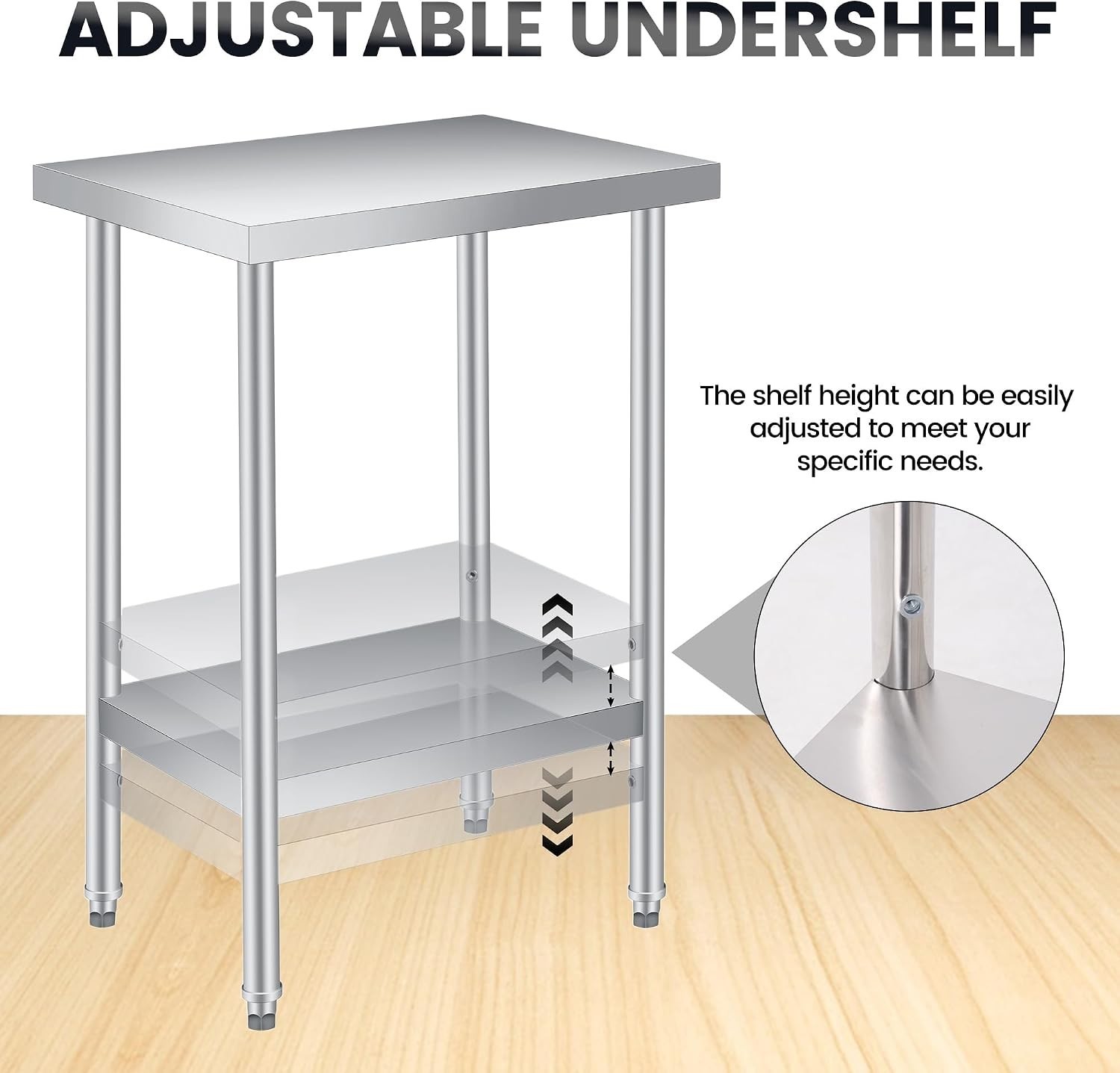 Heavy Duty Stainless Steel Prep Table 24×12 with Adjustable Shelf for Commerc…