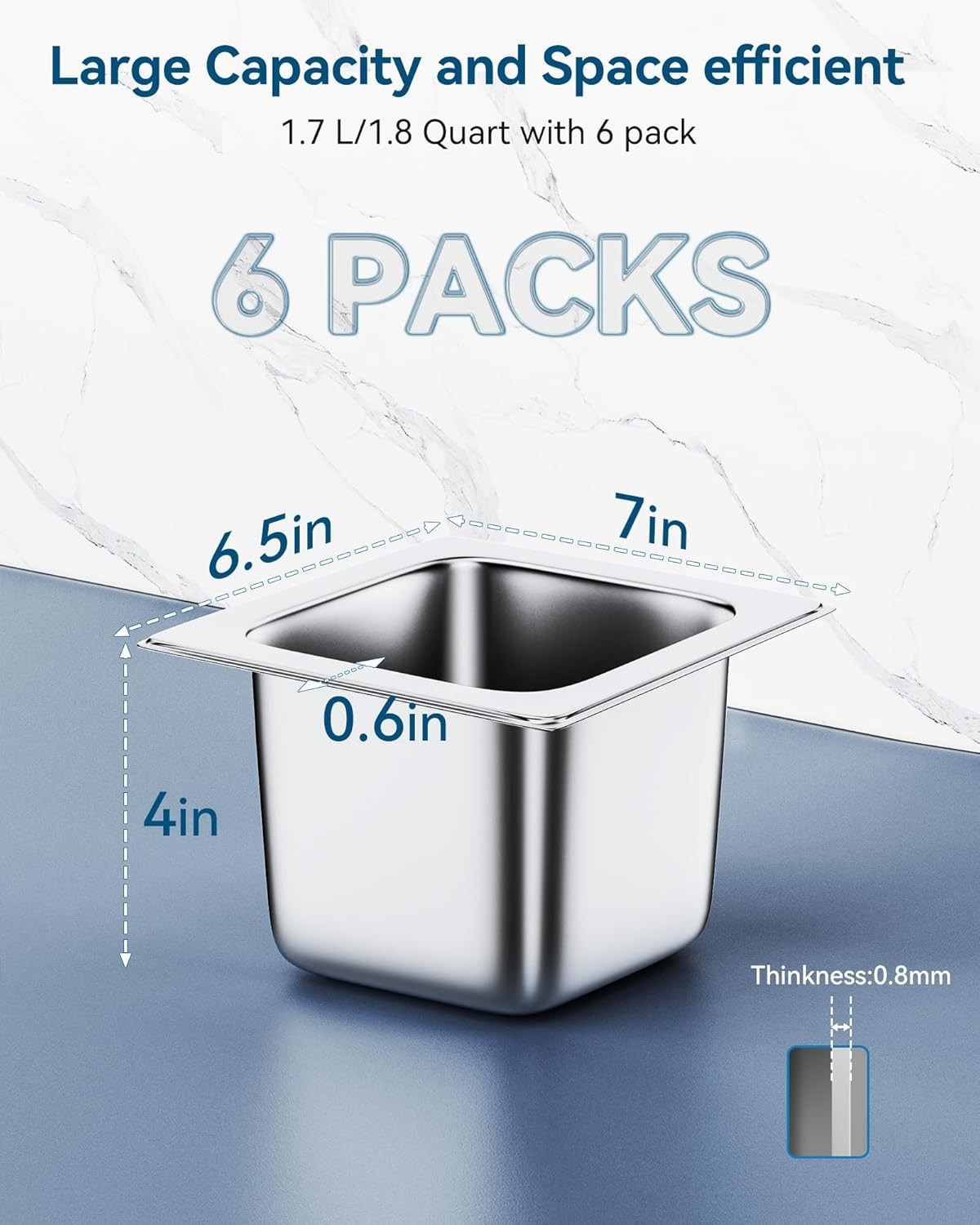 6 Pack Hotel Pans 1/6 Size 4″ Deep Steam Table Pan 22 Gauge Anti Jam Stainles…