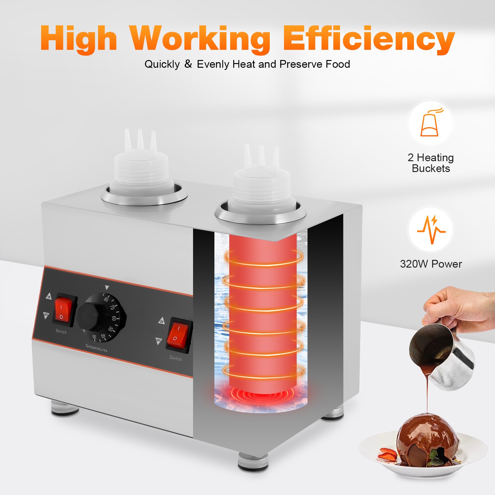 Electric Cheese Sauce Warmer 2 Bottles Chocolate Sauce Warmer 110V 30~85℃