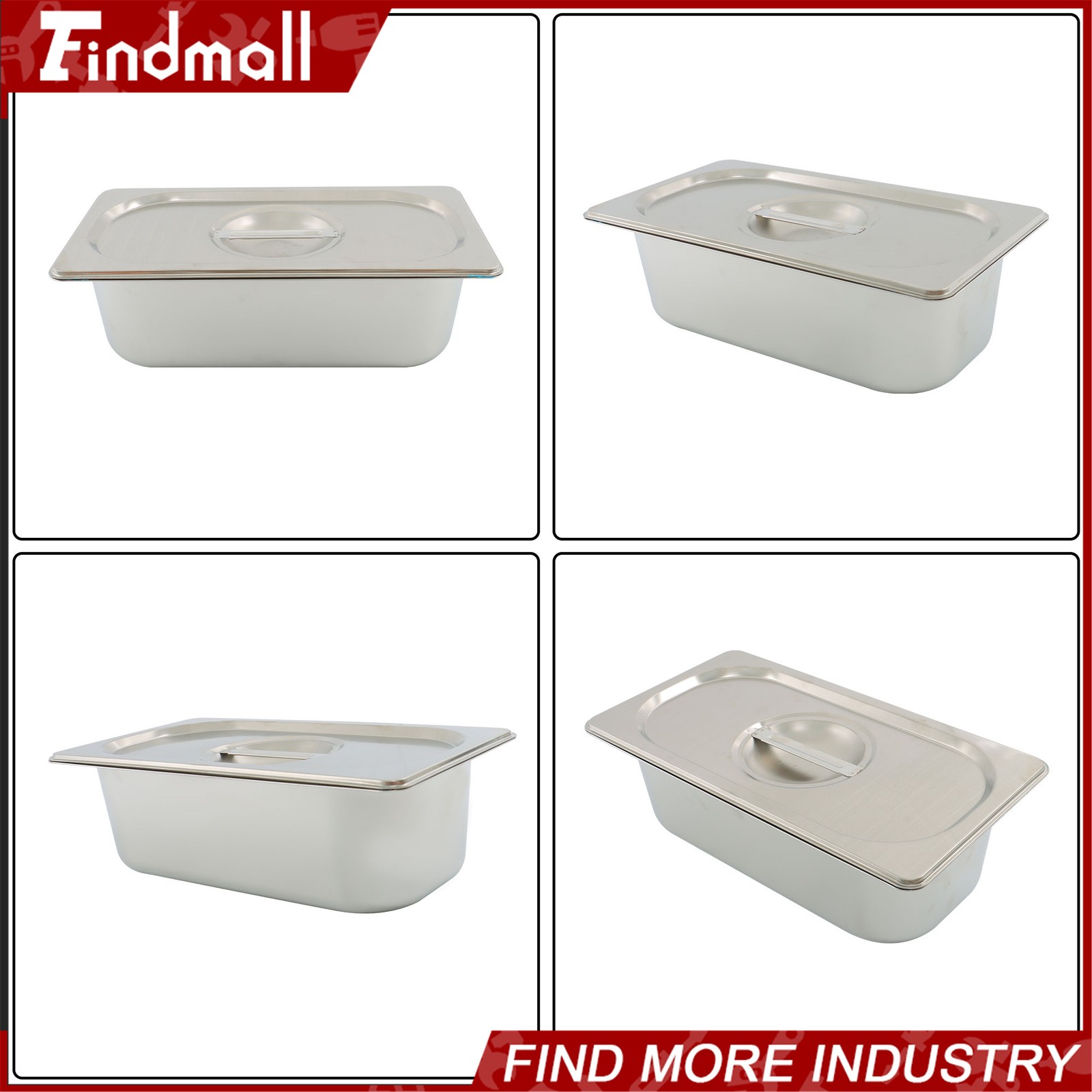 Findmall 2 pcs 1/3 Size Hotel Pan Lid 3.6 Inch Deep Stainless Steel Steam Table
