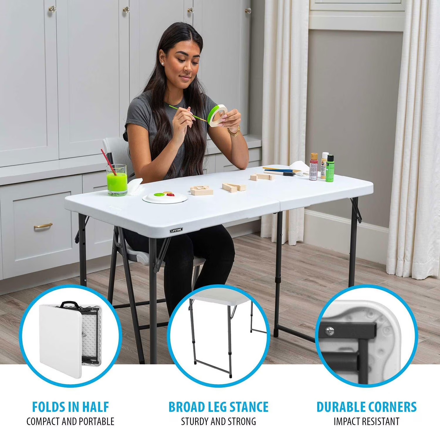Lifetime 4′ Commercial Grade Adjustable Fold-in-Half Table