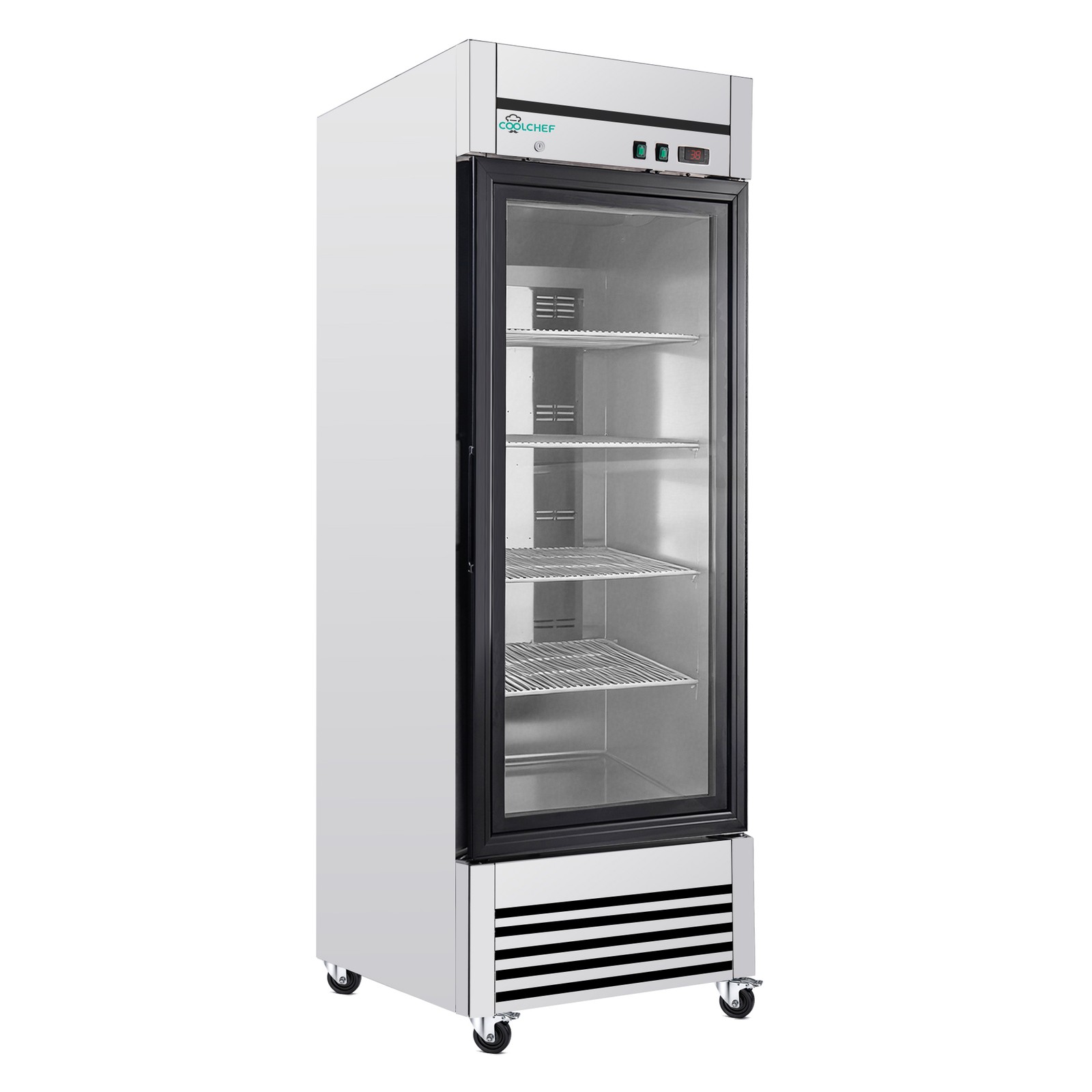 27″ Commercial Glass Door Refrigerator 23 Cu.Ft 33-40℉ Low-E Tempered Glass ETL
