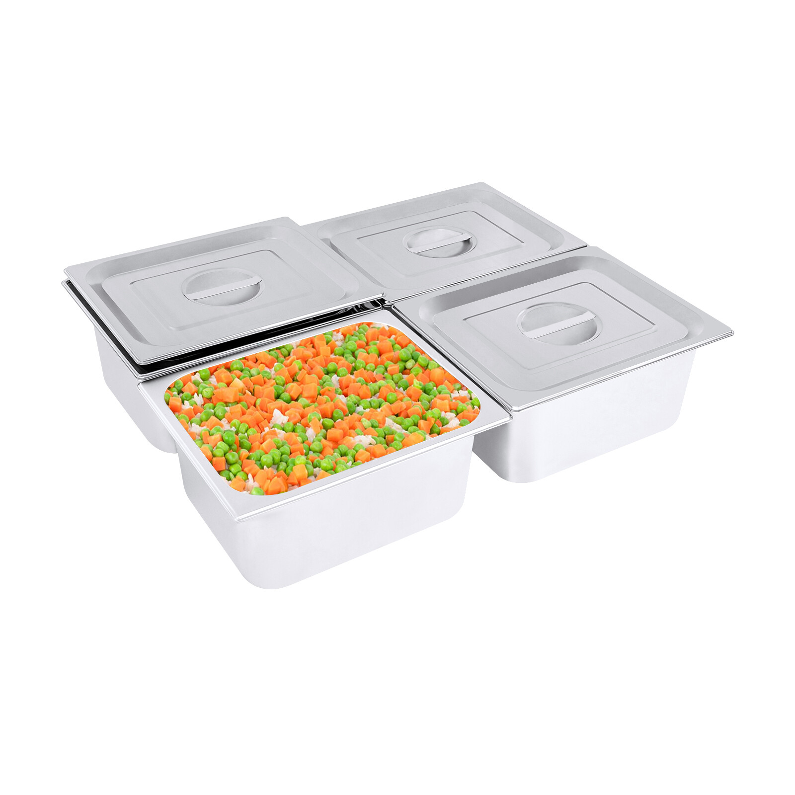 4 Pack 6″Deep 1/2 Size Steam Table Pans with Lids Hotel Food Pan Stainless Steel
