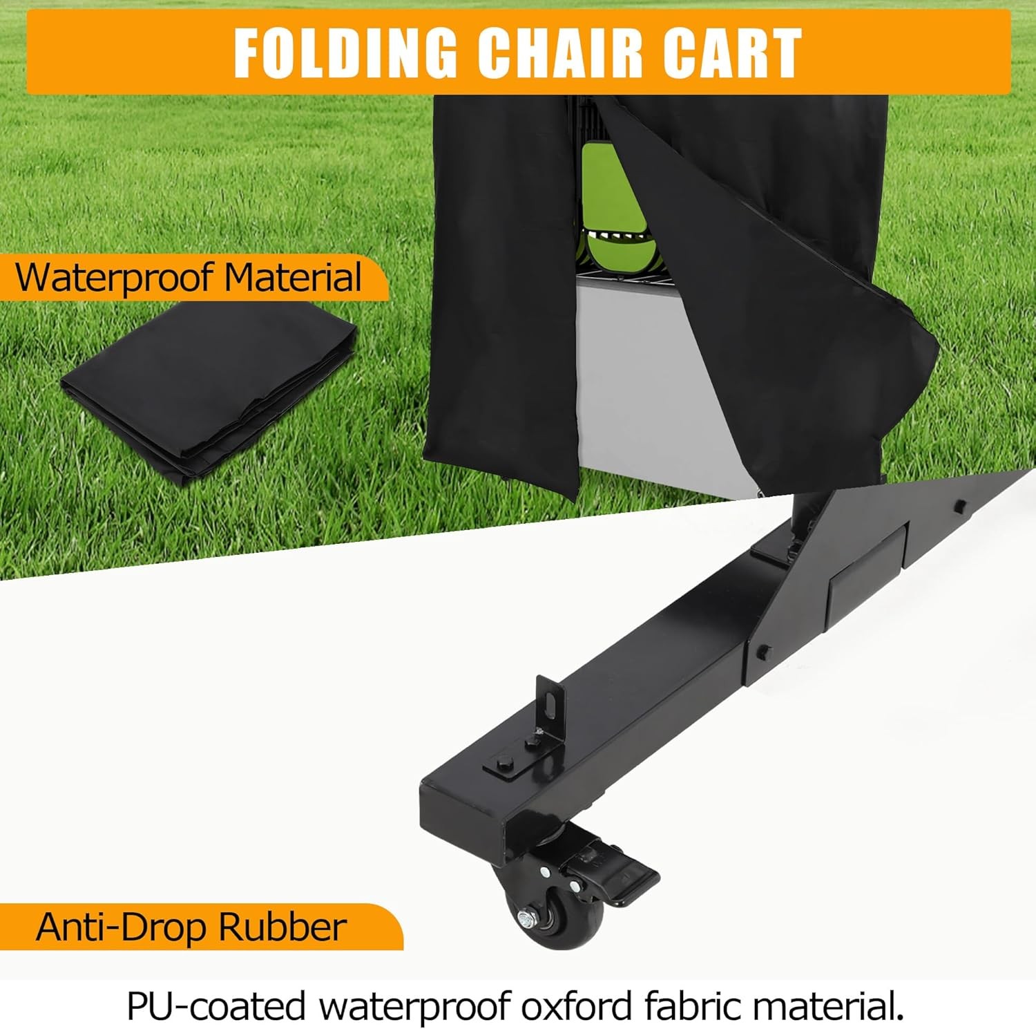 Folding Chair Cart Storage Rack w/ Wheels for 80 Chairs of 800Lbs w/ Rain Cover