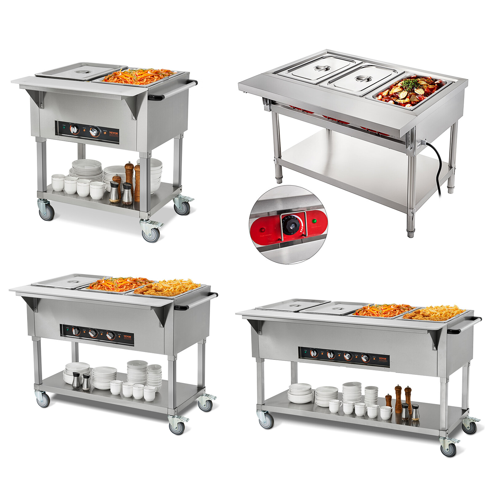 VEVOR Electric Steam Table 2/3/4/5 Pan Commercial Food Warmer w/ Sneeze Guard