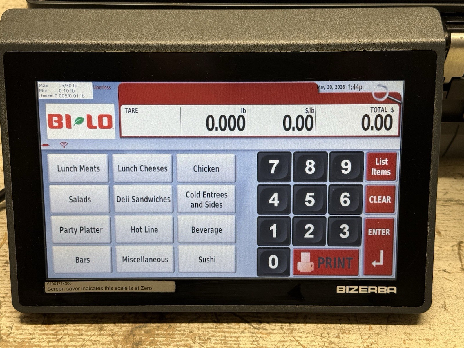 Bizerba XC 100 PRO 30 lb. Touchscreen Digital Scale With Printer Tested Works