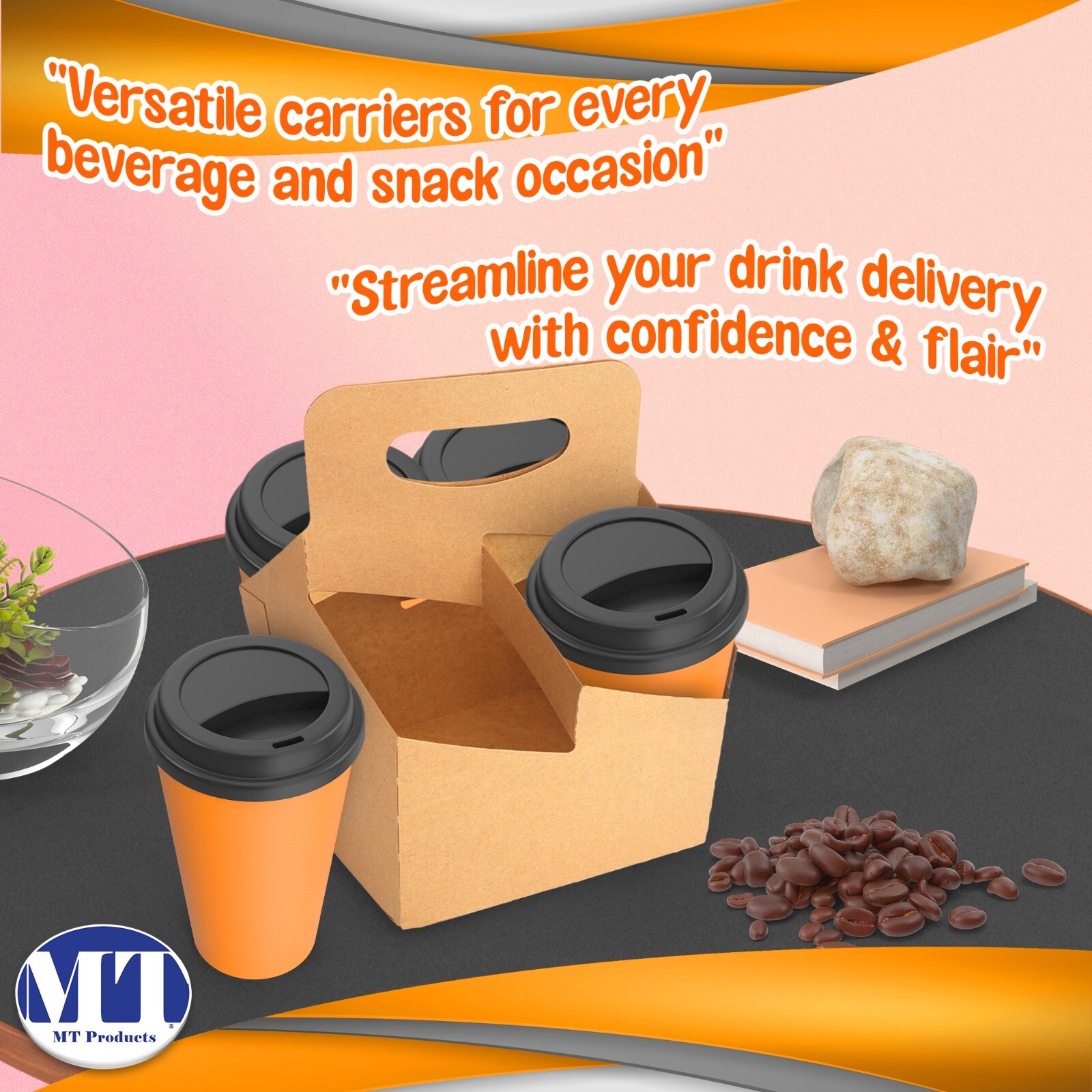MT Products Kraft Drink Carrier with Handle Holds Up To 4 Cups – Pack of 15