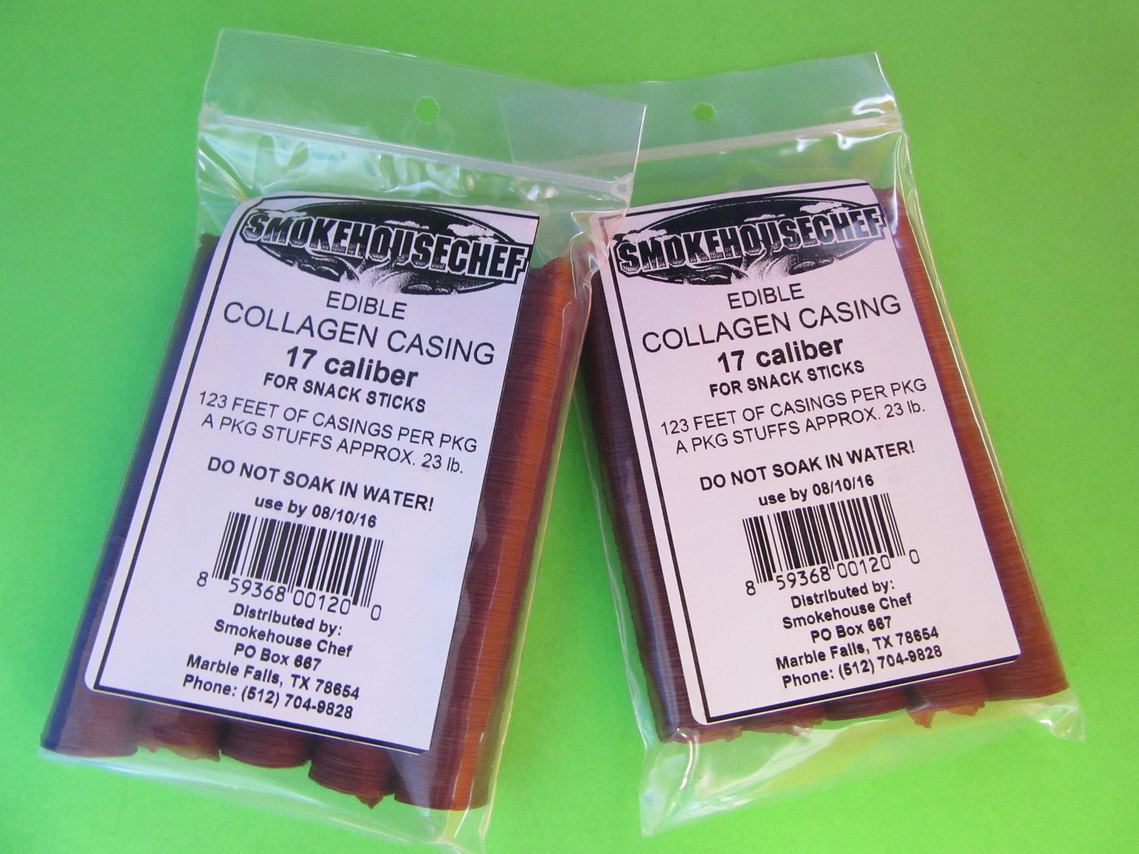Slim 17 mm Casings Sausage Snack Sticks for 46 lbs beef. Filled 1/2″ diameter