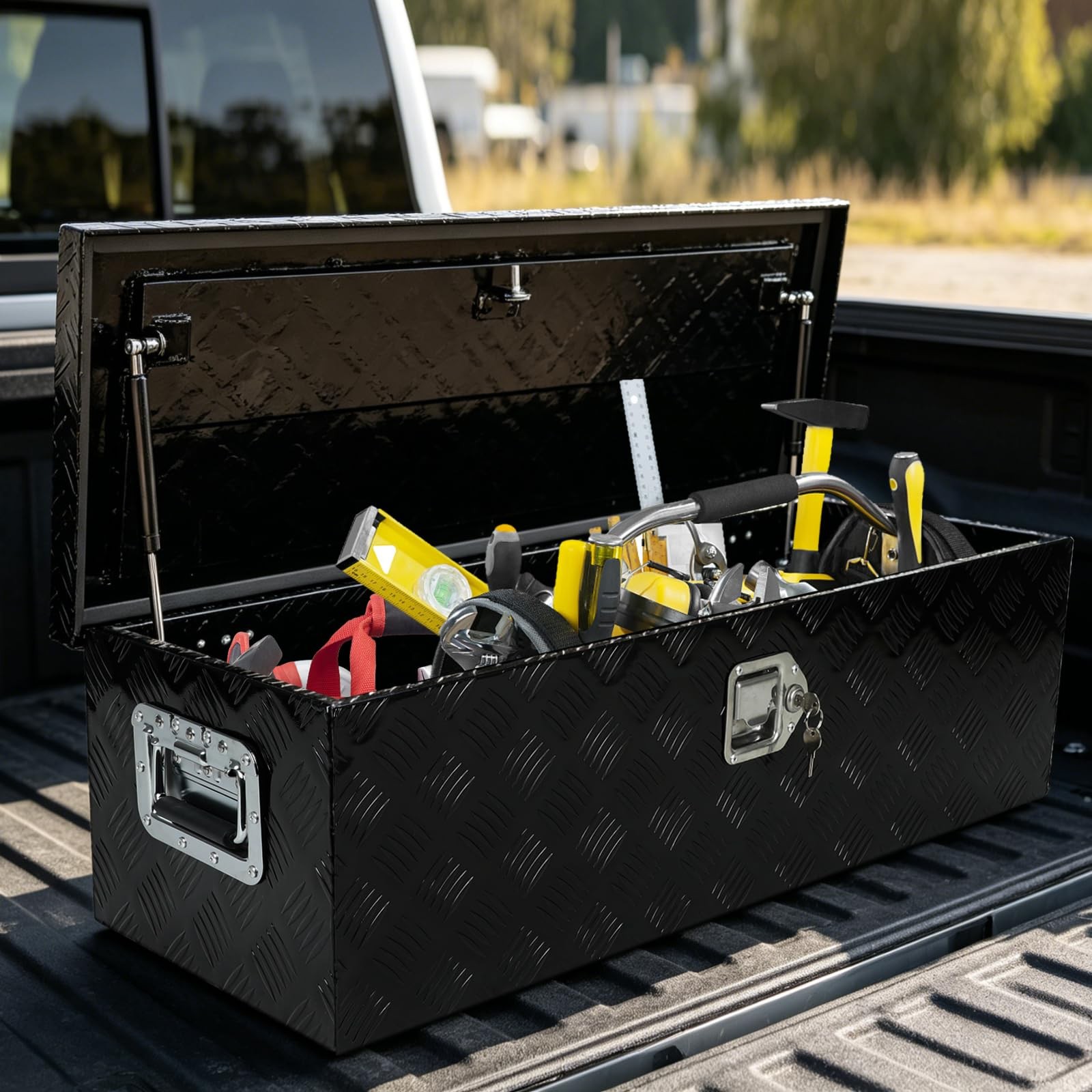 39x13x10 Black Aluminum Truck Bed Tool Box with Lock Keys Heavy Duty RV Trailer