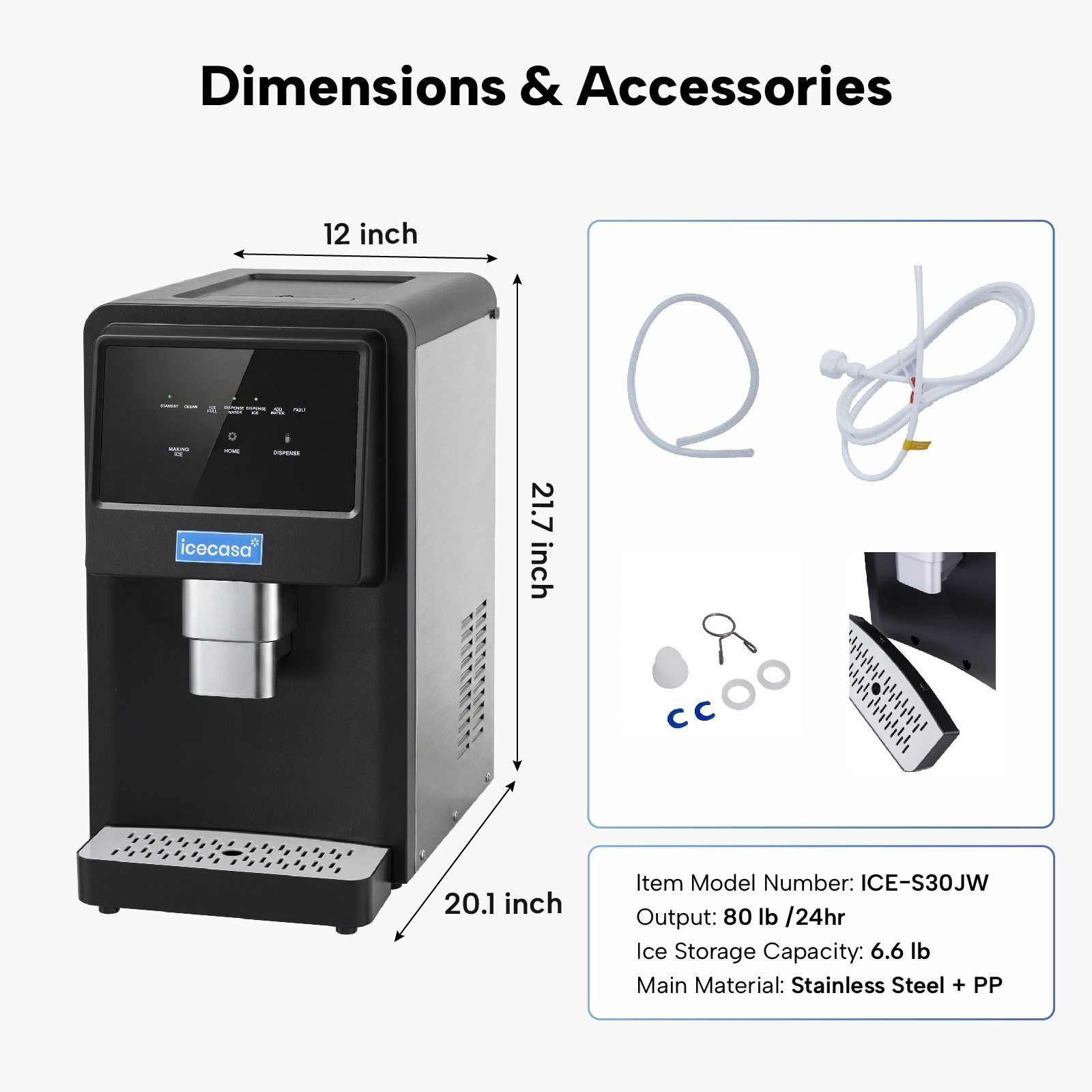 ICECASA 80LB Commercial Nugget Ice Maker Countertop Soft Chewable Ice Dispenser