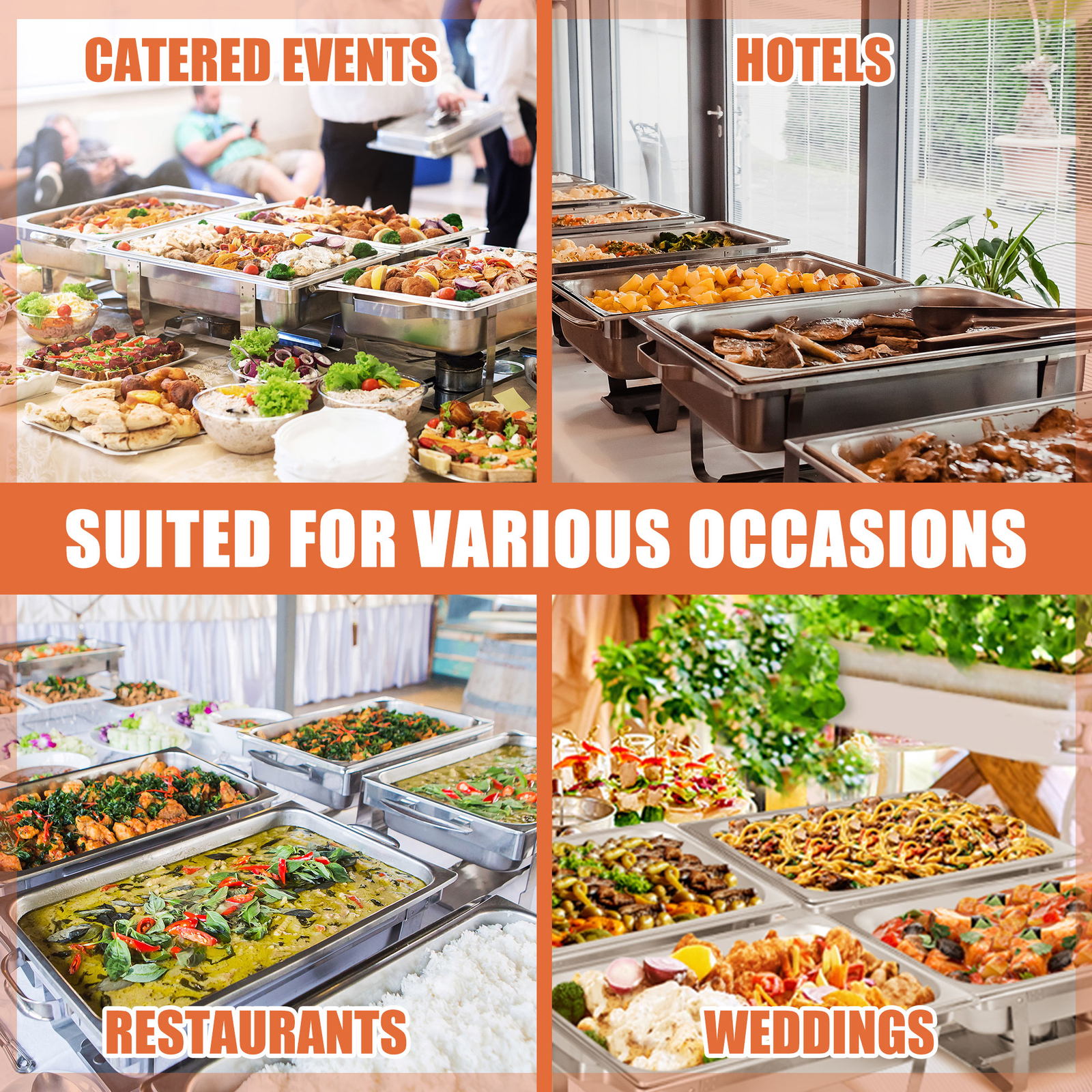 6 Pack Chafing Dish Buffet Set 8 Qt Stainless Steel Chafer Catering Warmer Set