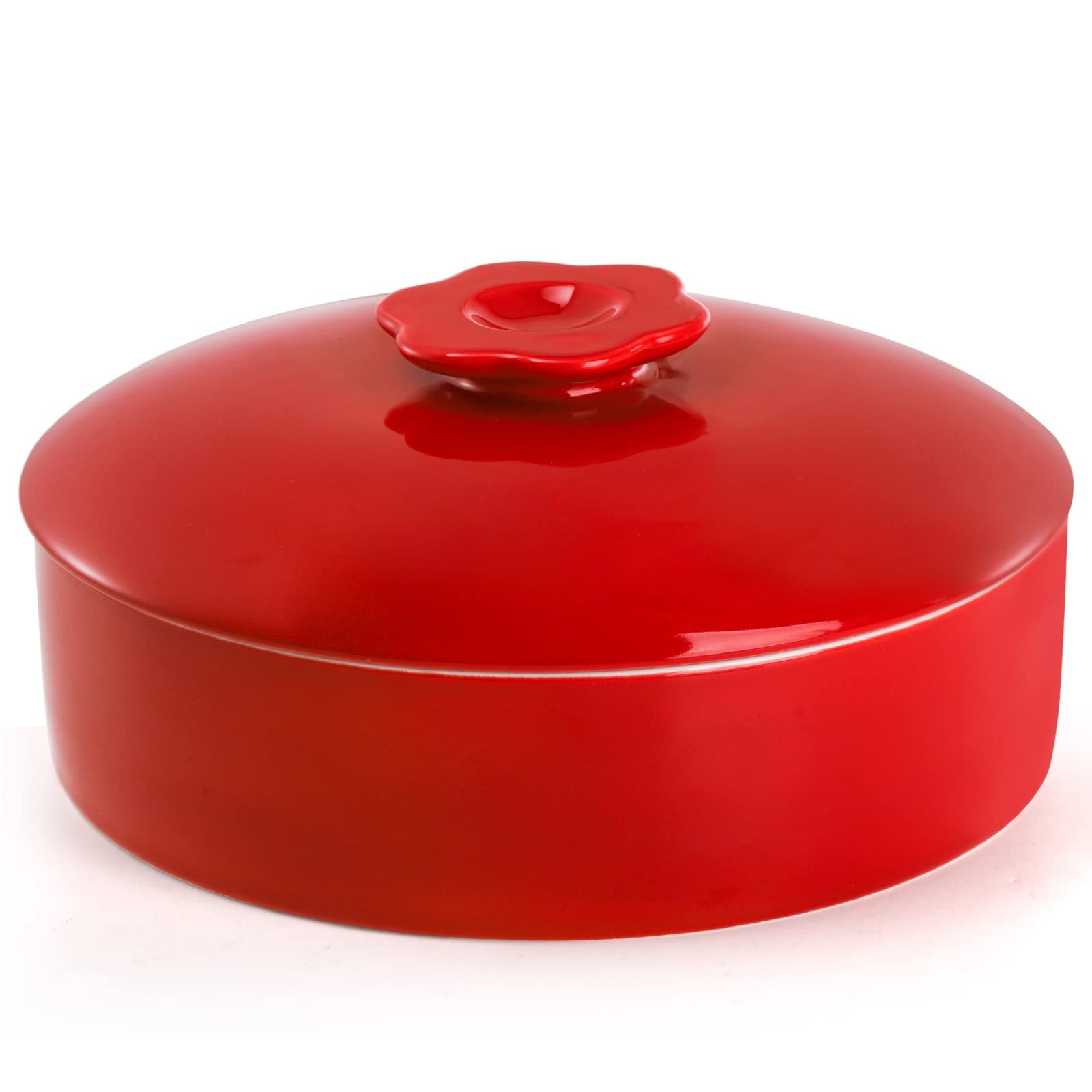 Lyellfe Ceramic Tortilla Warmer with Lid, 8.5 inches x 2.7 inches, Red