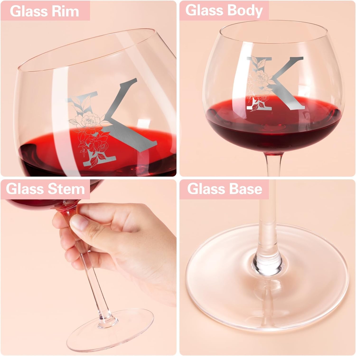 Personalized Gifts for Women, Monogrammed A-Z Wine Glass Custom Design, Unique