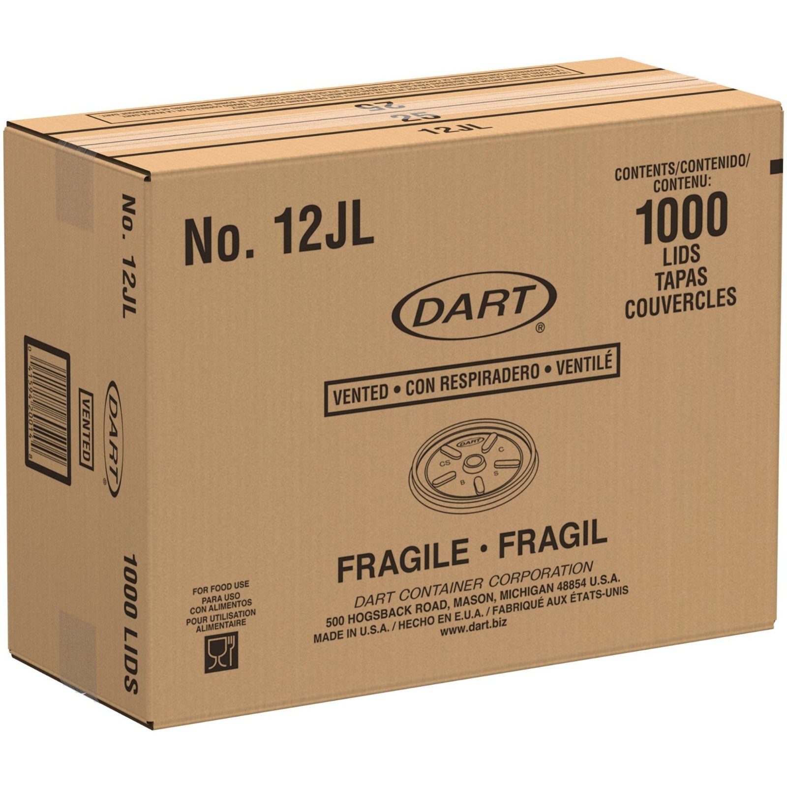 Dart 12JL Vented Lid White Fits 6–14 oz Foam Cups & Containers 1,000/Case