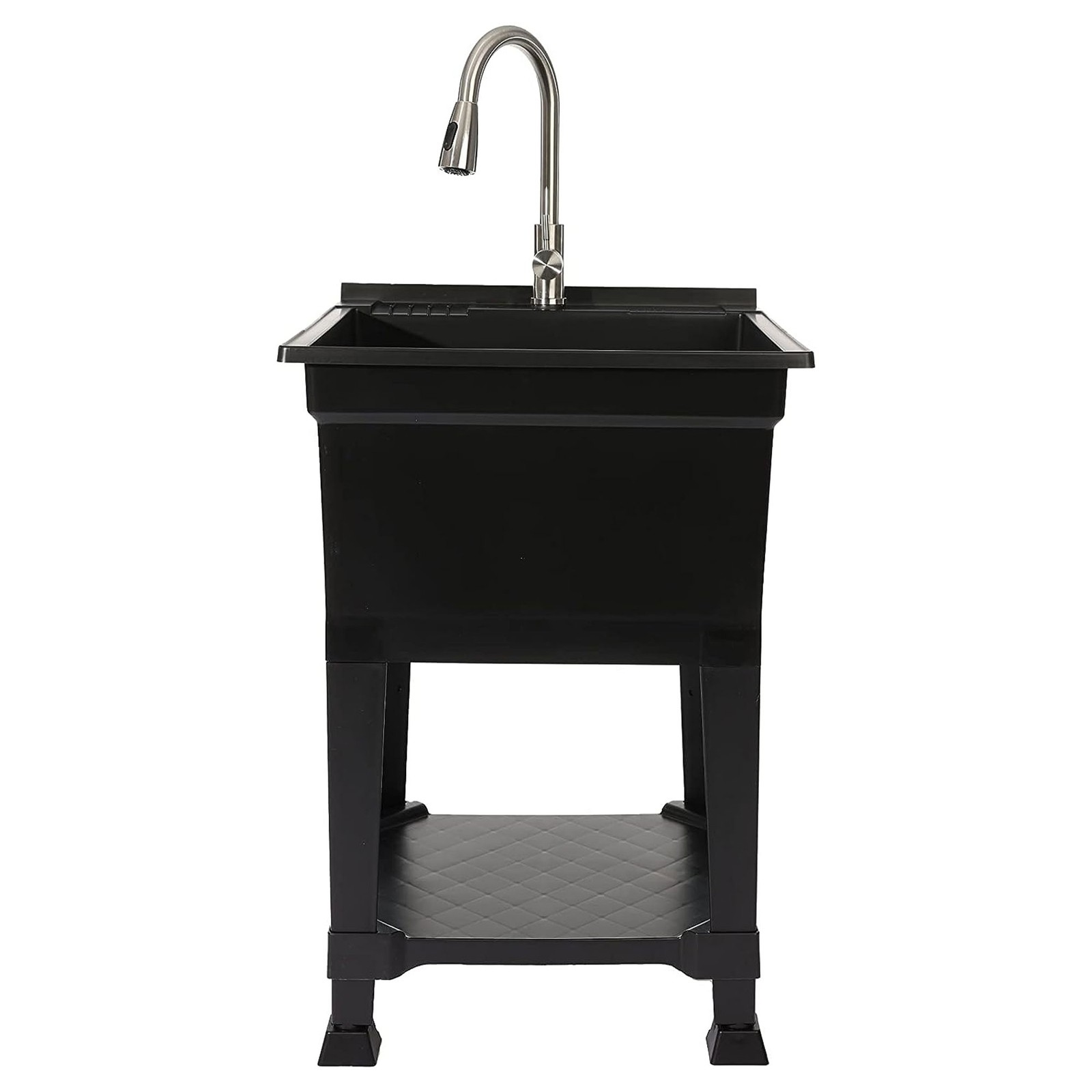 UTILITYSINKS Plastic 24″ Freestanding Compact Workshop Utility Tub Sink, Black