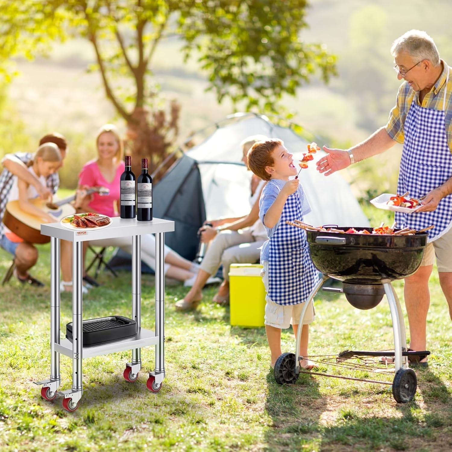 Stainless Steel Rolling Prep Table 24 x 12 x 34 Inch – Durable & Easy to Clean