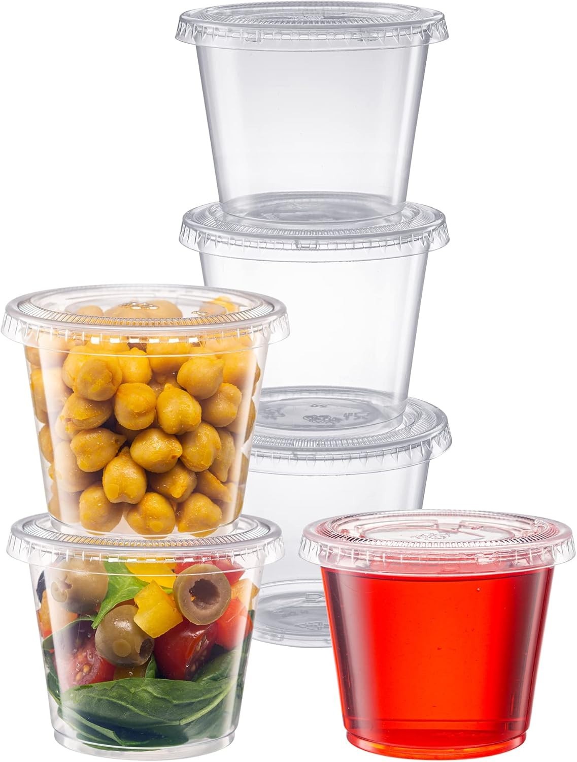 100 Clear Plastic Portion Cups 5.5 oz with Leak-Resistant Lids for Dips & Sauces