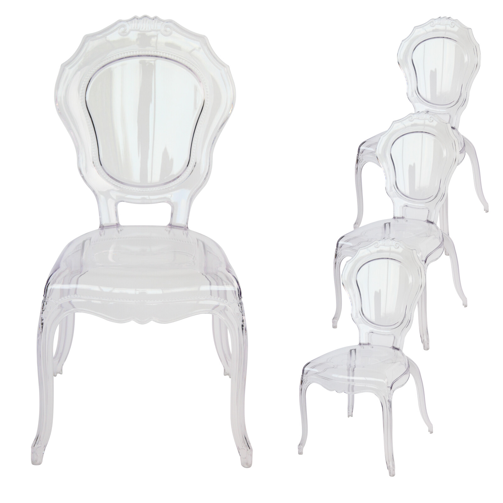 FOH Set of 4 Clear Ghost Dining Chairs, Acrylic Chairs for Events Crown-Back