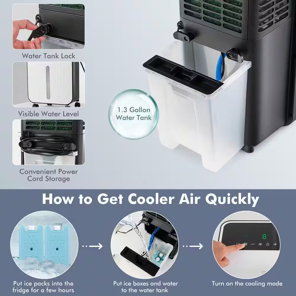 423.5 CFM Evaporative Air Cooler 3-In-1 Portable Swamp Cooling Fan W/12H Timer R
