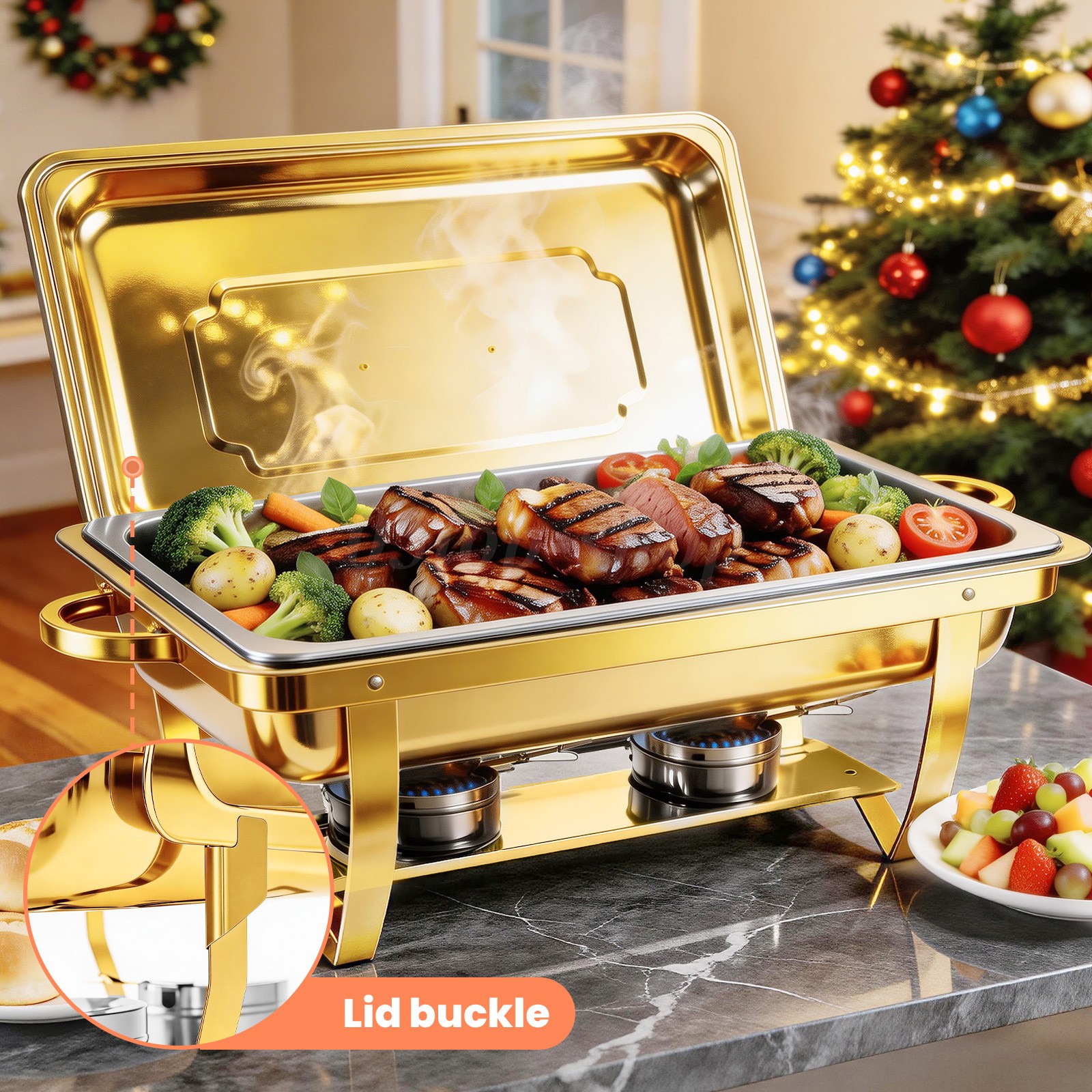 9Qt 4X Chafing Dish Buffet Set GOLD 316 Stainless Steel Chafer for Catering